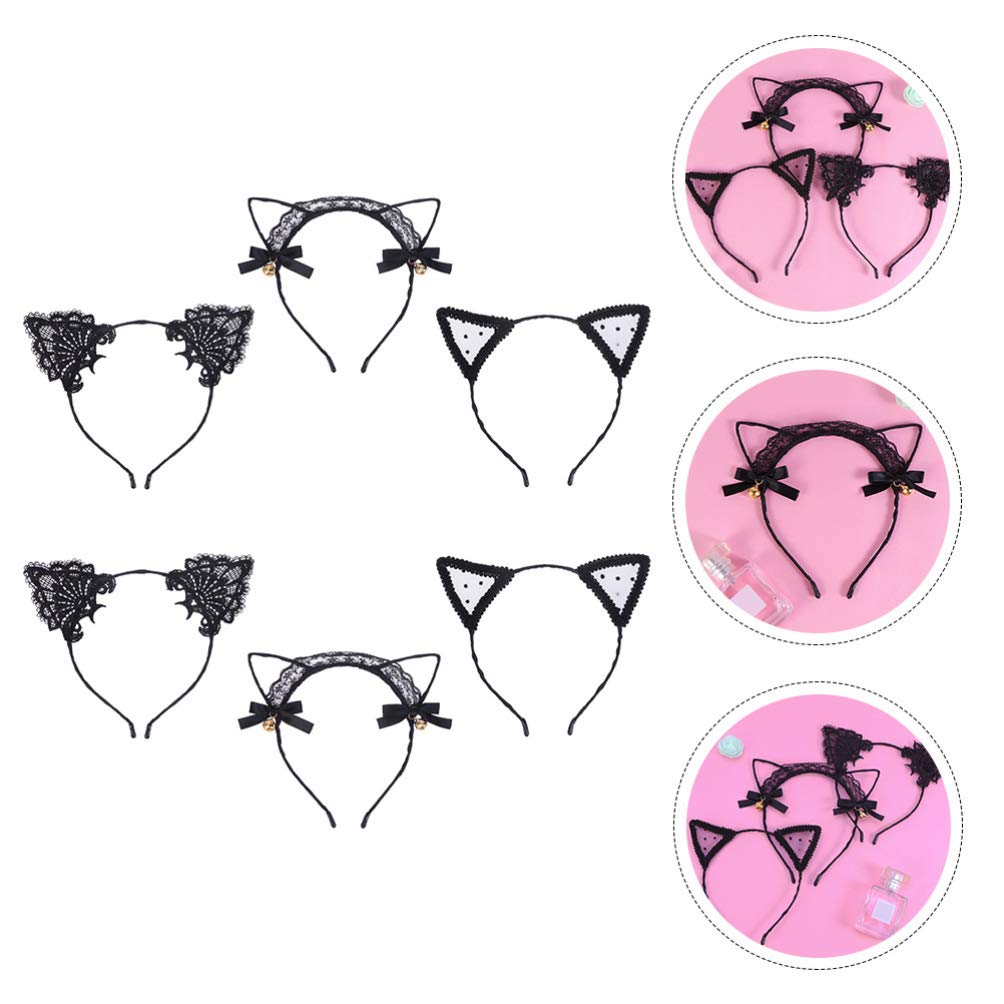 FOMIYES 6pcs Cat Ear Headbands for Women - Halloween Costume Accessories, Lace Hairbands for Cosplay, Animal Ears Headpiece for Parties & Dress Up - Perfect for Halloween, Cosplay, Themed Events & Photo Shoots
