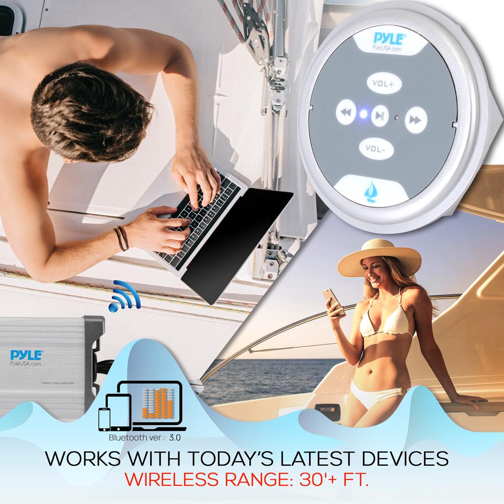 2 Channel Bluetooth Marine Amplifier Kit - Waterproof Boat Audio System for Outdoor Boating & Fishing Adventures