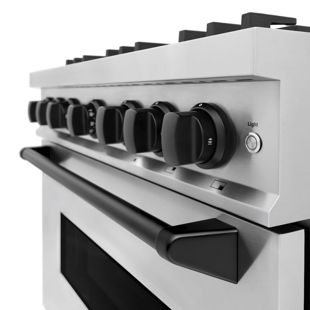 ZLINE Autograph Edition 36 Inch 5.2 Cu Ft Classic Gas Range with 6 Burner Cooktop & Convection Gas Oven - Stainless Steel with Matte Black Accents (CGRZ 36 MB) - Perfect for Modern Kitchens, Home Chefs & Entertaining