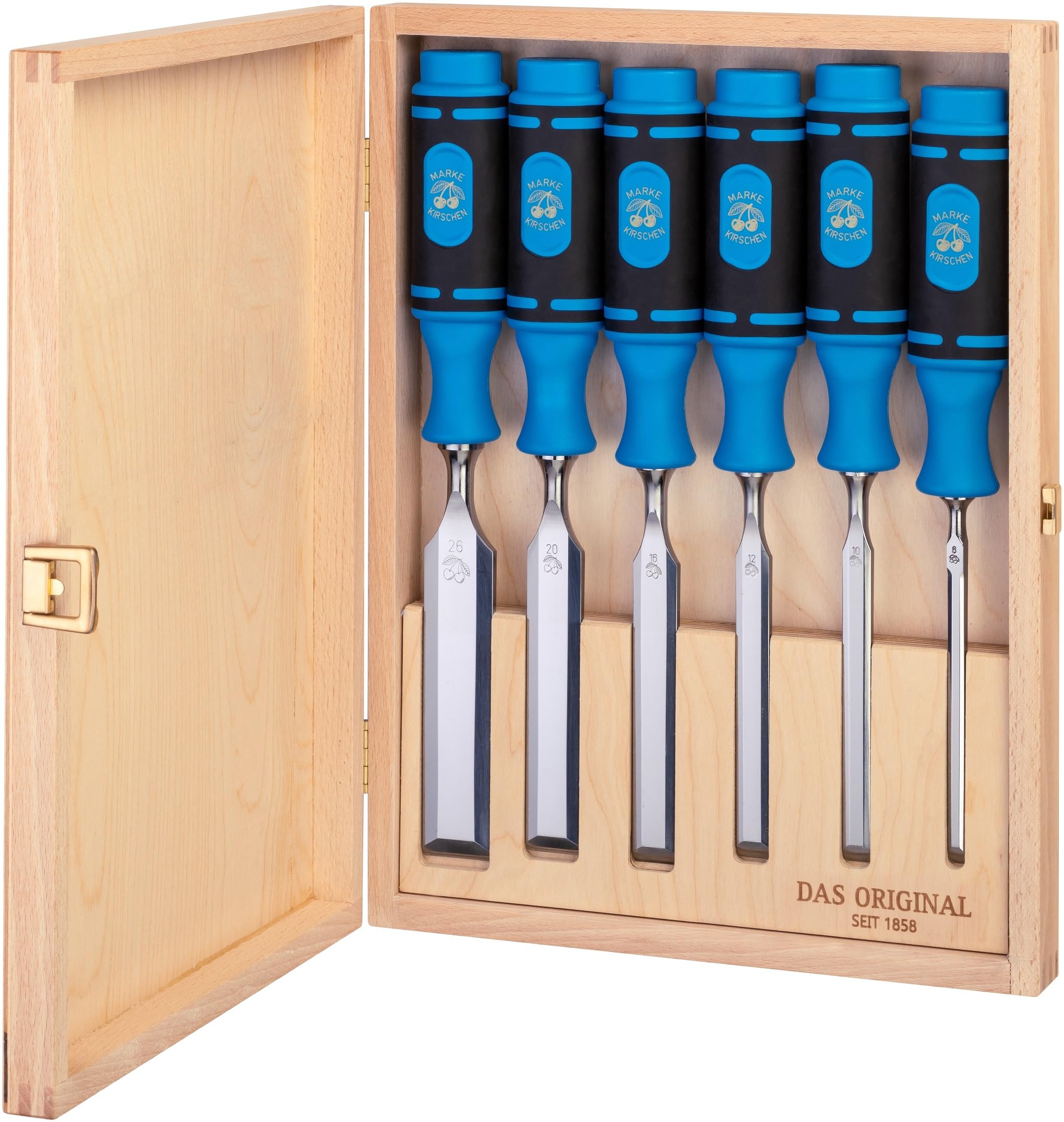 Kirschen 1108000 Premium 6-Piece Firmer Chisel Set with 2 Ergonomic Handles - Perfect for Woodworking, Carpentry & DIY Projects