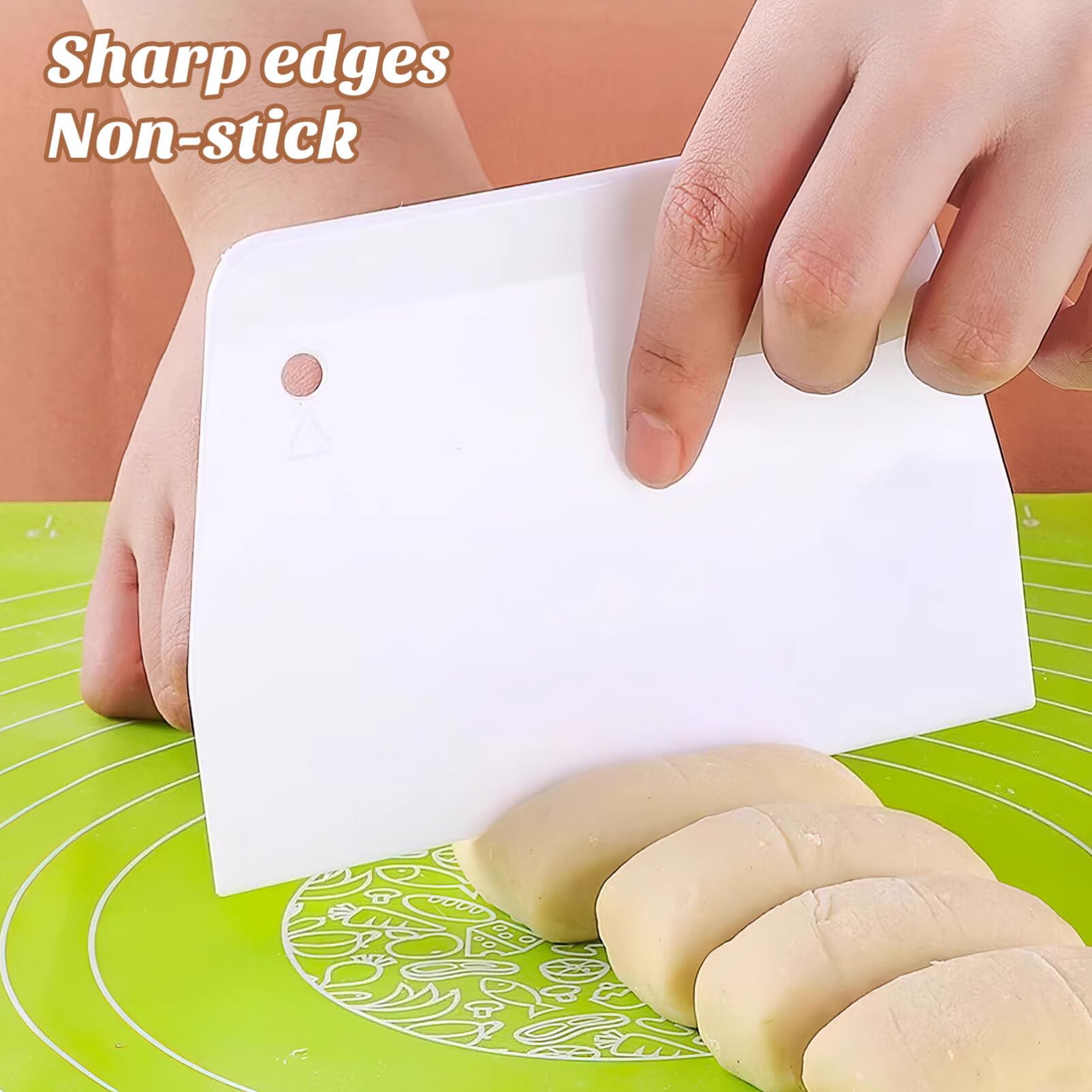 YARNOW 2-Pack Plastic Bench Scraper - Food Grade Dough Scraper for Baking, Cake Decorating & Bread Making - Multipurpose Kitchen Tool for Fondant, Icing & Pastry (White, Large) - Perfect for Home Bakers & Professional Chefs