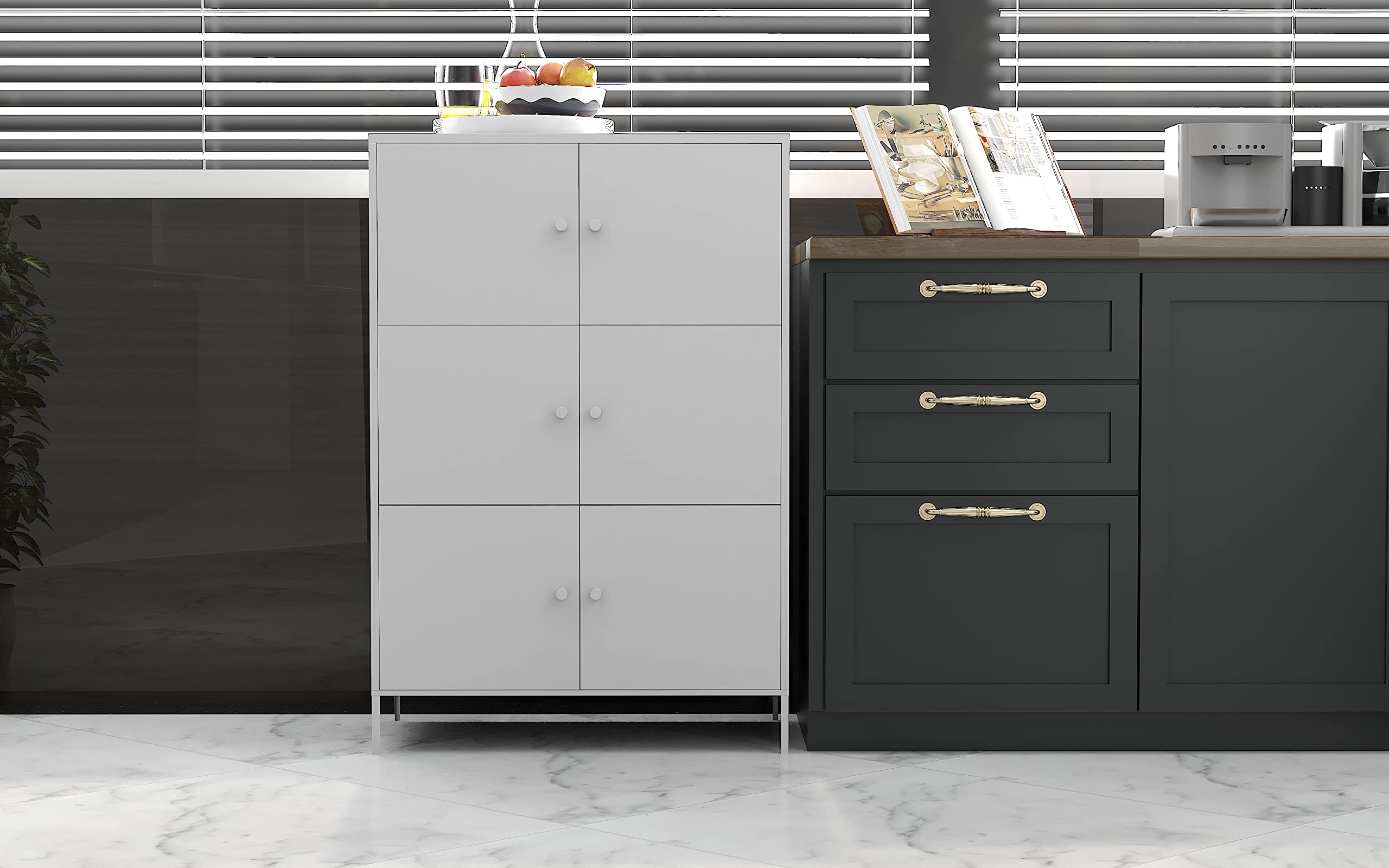 6-Door Metal Storage Cabinet - 3-Tier Steel Office Organizer with Adjustable Shelves, 25.6 x 14.2 x 41.3 Inches, White - Perfect for Home, Office & Garage Storage Solutions