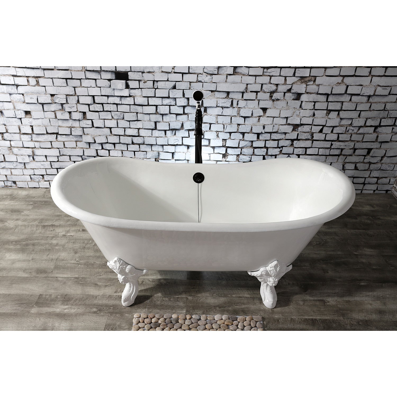 67 Inch White Cast Iron Oval Double Slipper Clawfoot Bathtub - Aqua Eden VCTNDS6731NLW (No Faucet Drillings) | Vintage Bathroom Decor, Luxury Spa Experience, Classic Home Renovation