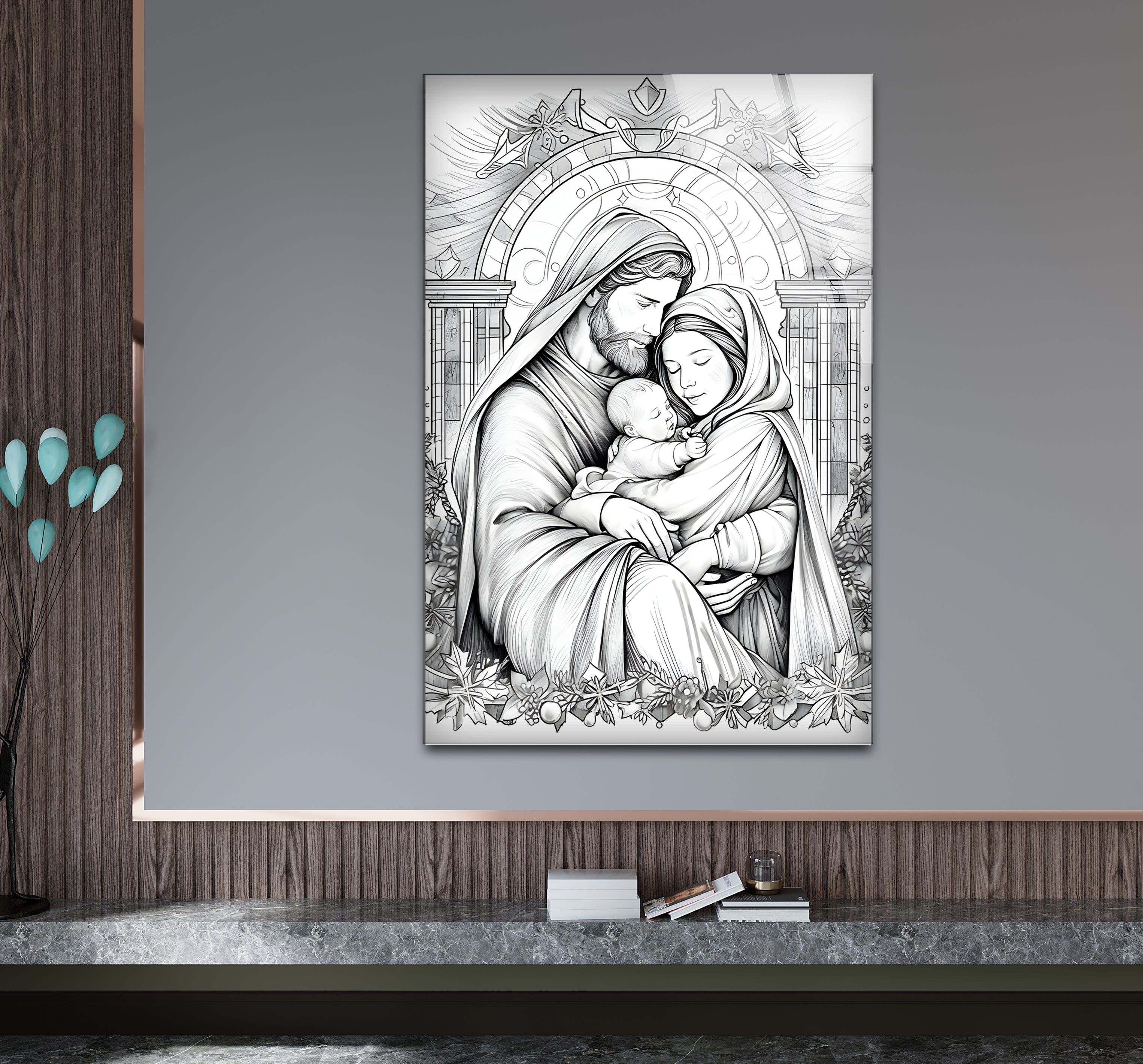 Black & White Christmas Soul Glass Wall Art - Elegant Holiday Home Decor for Living Room, Bedroom & Office - Perfect Gift for Christmas & Winter Season