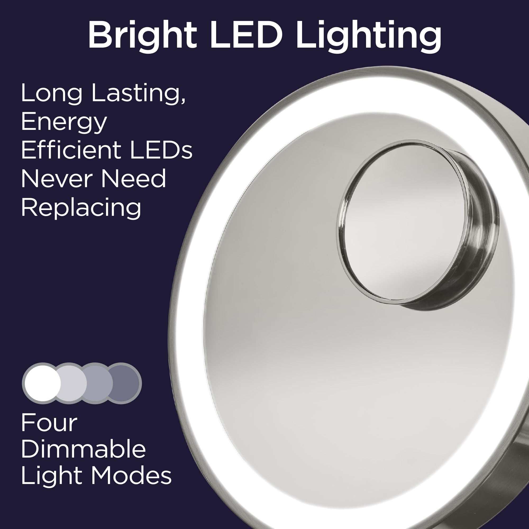 iHome Vanity Mirror with LED Lights & Bluetooth Speaker - Touch Control Makeup Mirror with USB Charging Port, 10X Magnification & Dimmable Lighting for Makeup Application, Skincare, Shaving - Perfect for Bedroom, Bathroom & Dressing Room (iCVBT82SN)