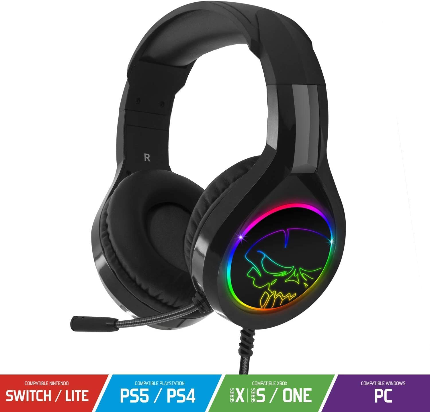 SPIRIT OF GAMER PRO-H8 Gaming Headset with Noise-Canceling Mic, RGB LED Lights, Multi-Platform Compatibility for PS5, Xbox Series X, PC, PS4, Xbox One - Perfect for Competitive Gaming & Immersive Audio Experience