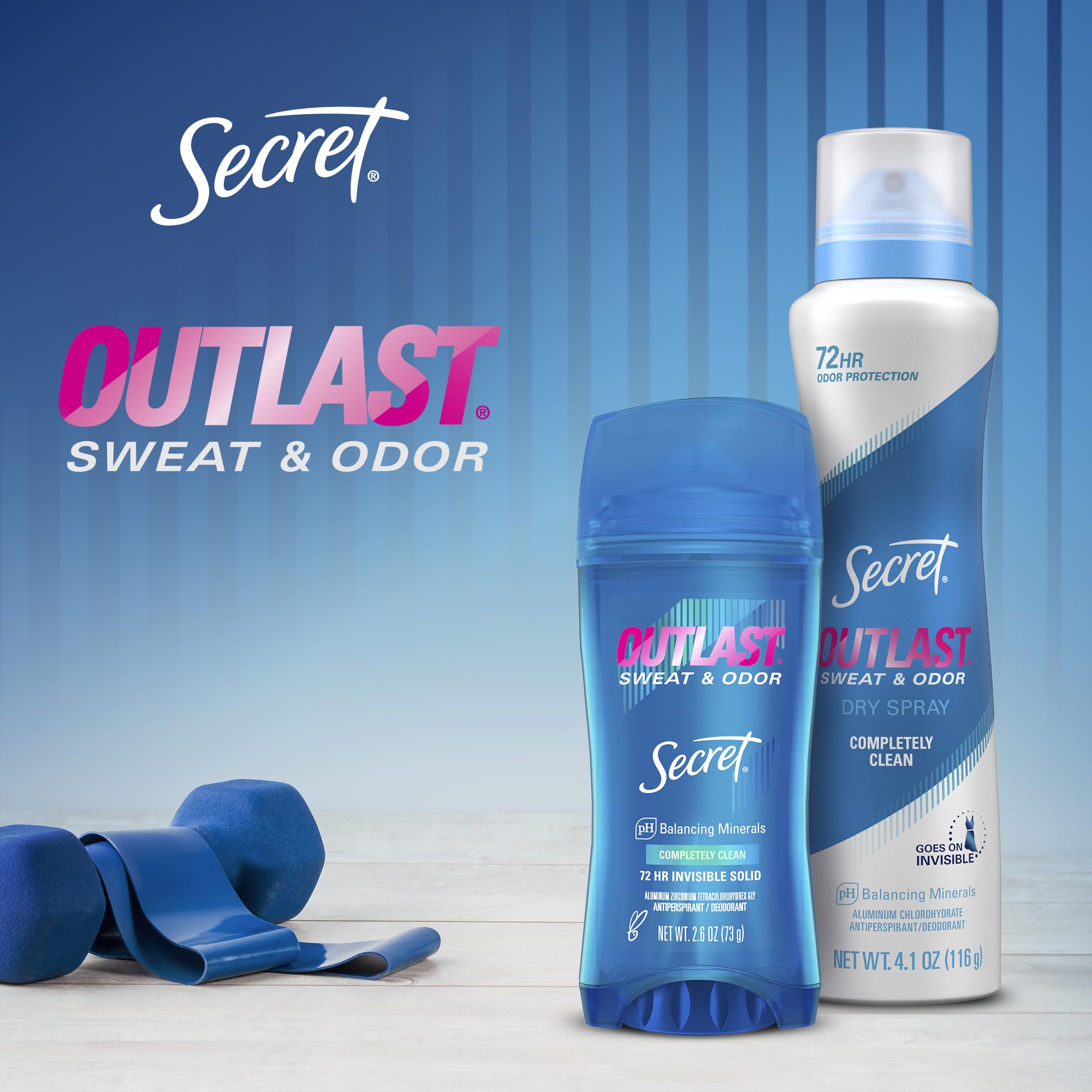 Secret Outlast Antiperspirant Deodorant for Women - 72 Hour Sweat & Odor Protection with PH Balancing Minerals | Invisible Solid, Completely Clean Scent, 2.6 oz | All-Day Freshness for Workouts, Office & Daily Activities