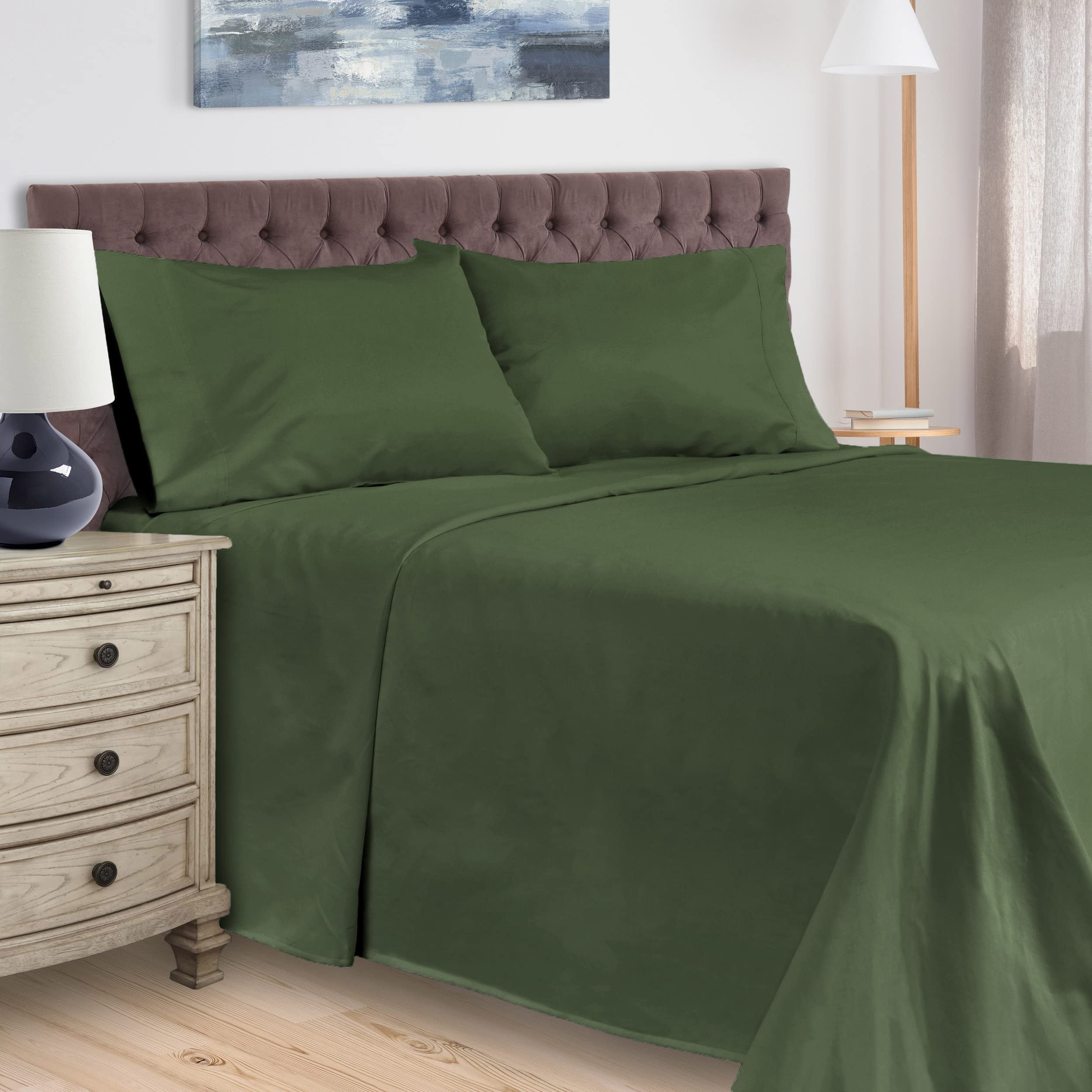Premium 400-Thread-Count 100% Egyptian Cotton Queen Size Sheet Set in Hunter Green - Luxury Bedding for Comfortable Sleep & Hotel-Style Home Decor