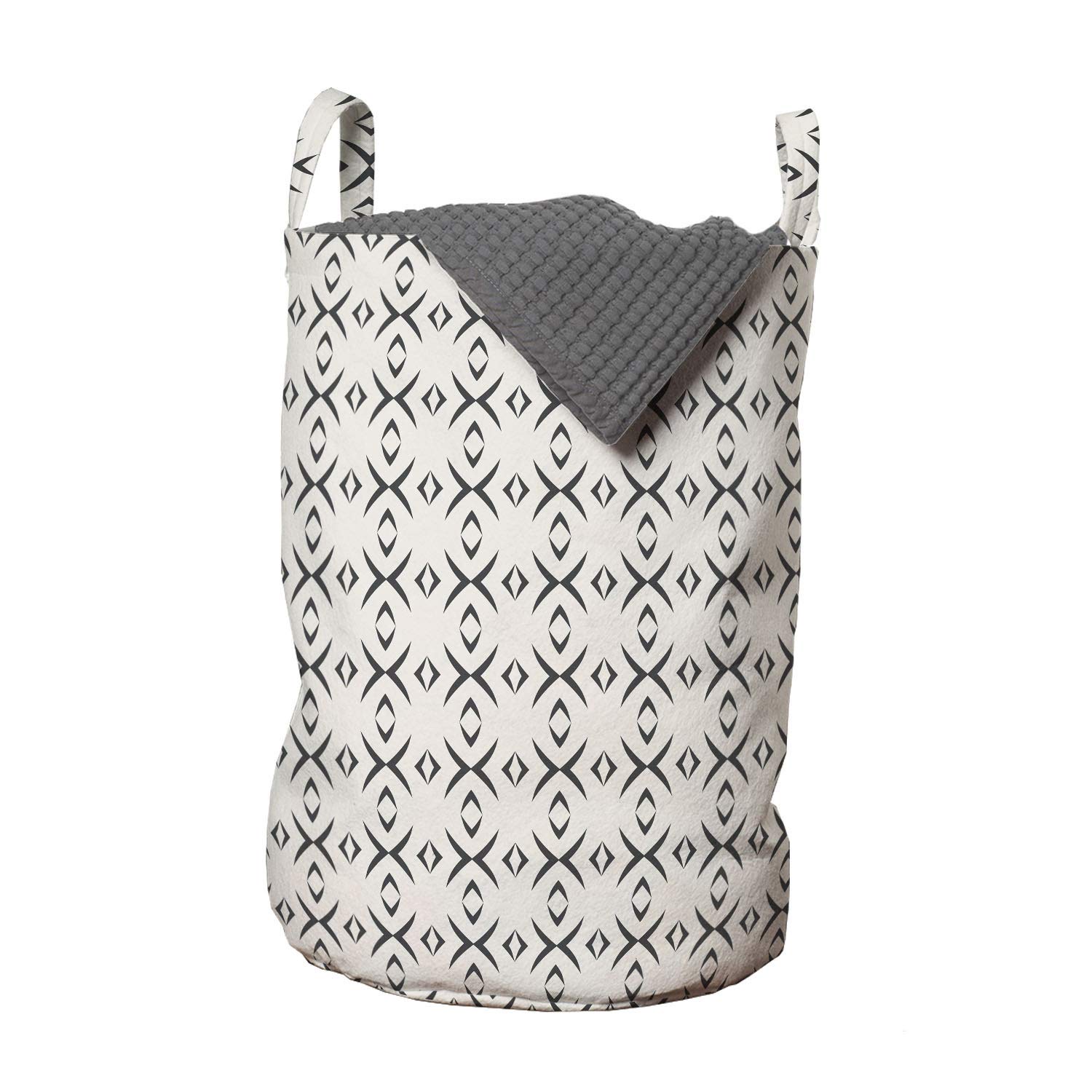 Ambesonne Geometric Laundry Bag with Handles - Black & White Striped Drawstring Hamper for Laundry Room, Dorm, or Travel - 13 x 19 Inch Washing Machine Safe Storage Basket (Grey Backdrop Art Print)