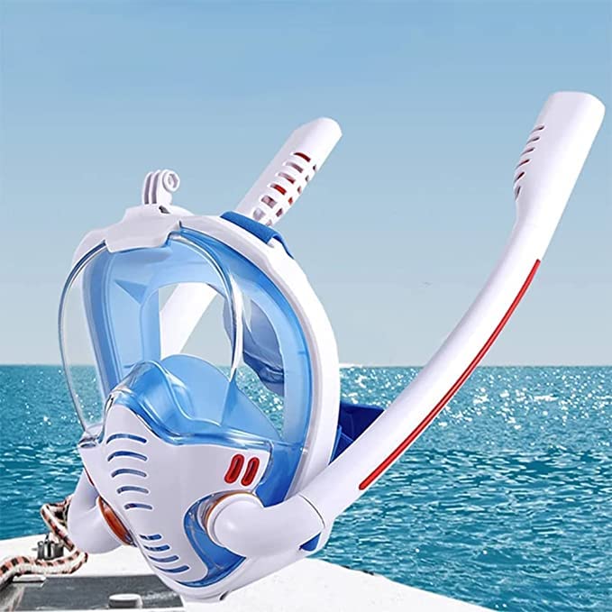 Premium Olpad Snorkeling Mask - Full Face Dry Snorkel Mask with Double Tube & Anti-Fog Lens for Adults - Comfortable Silicone Diving Goggles for Swimming, Scuba & Underwater Exploration (Blue, Size S/M) - Perfect for Beach Vacations, Pool Parties & Ocean Adventures