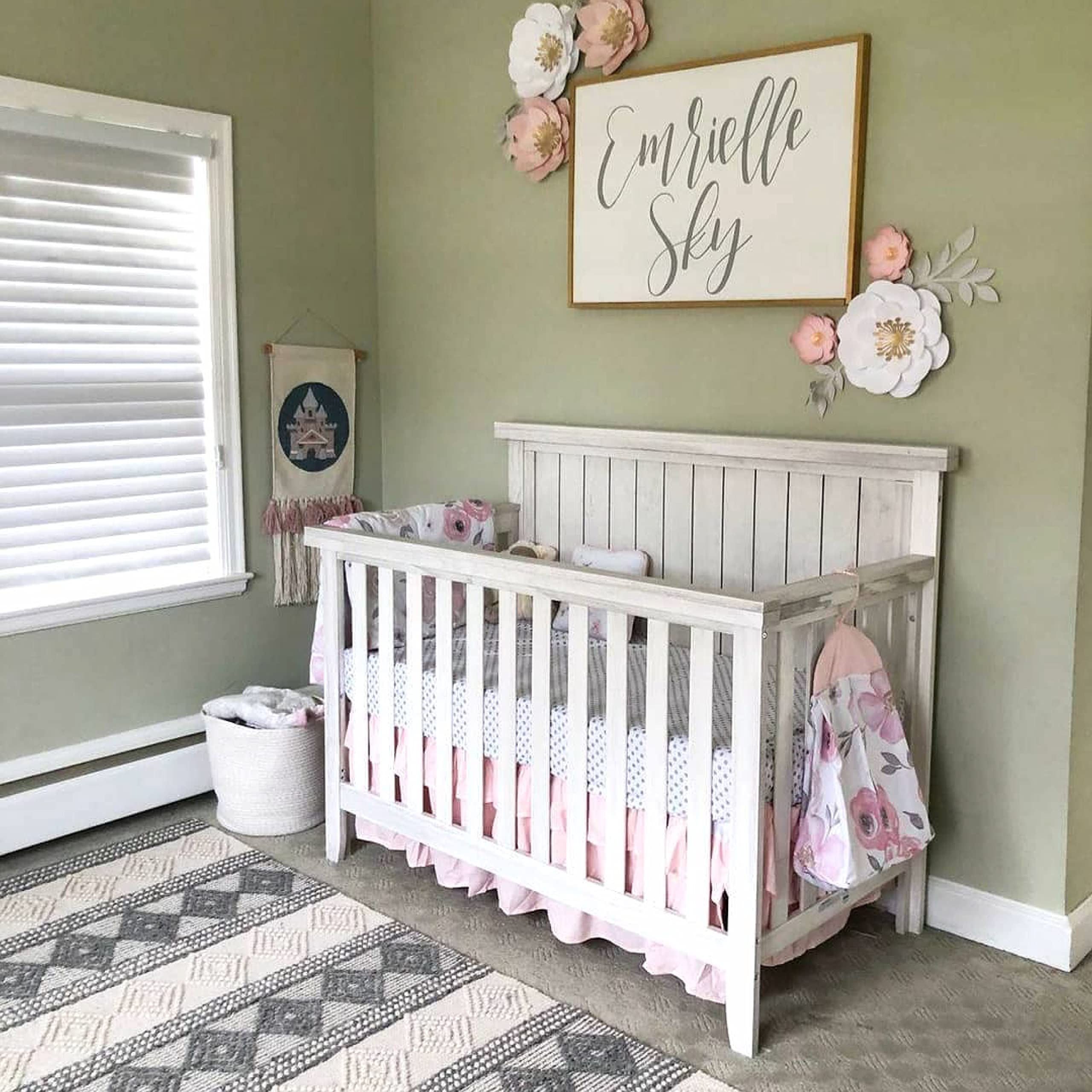 Sweetpea Baby Red Wood 4-in-1 Convertible Crib in Weathered White - Greenguard Gold Certified Safe Nursery Furniture for Newborn to Toddler | Perfect for Modern Nursery, Bedroom & Daycare