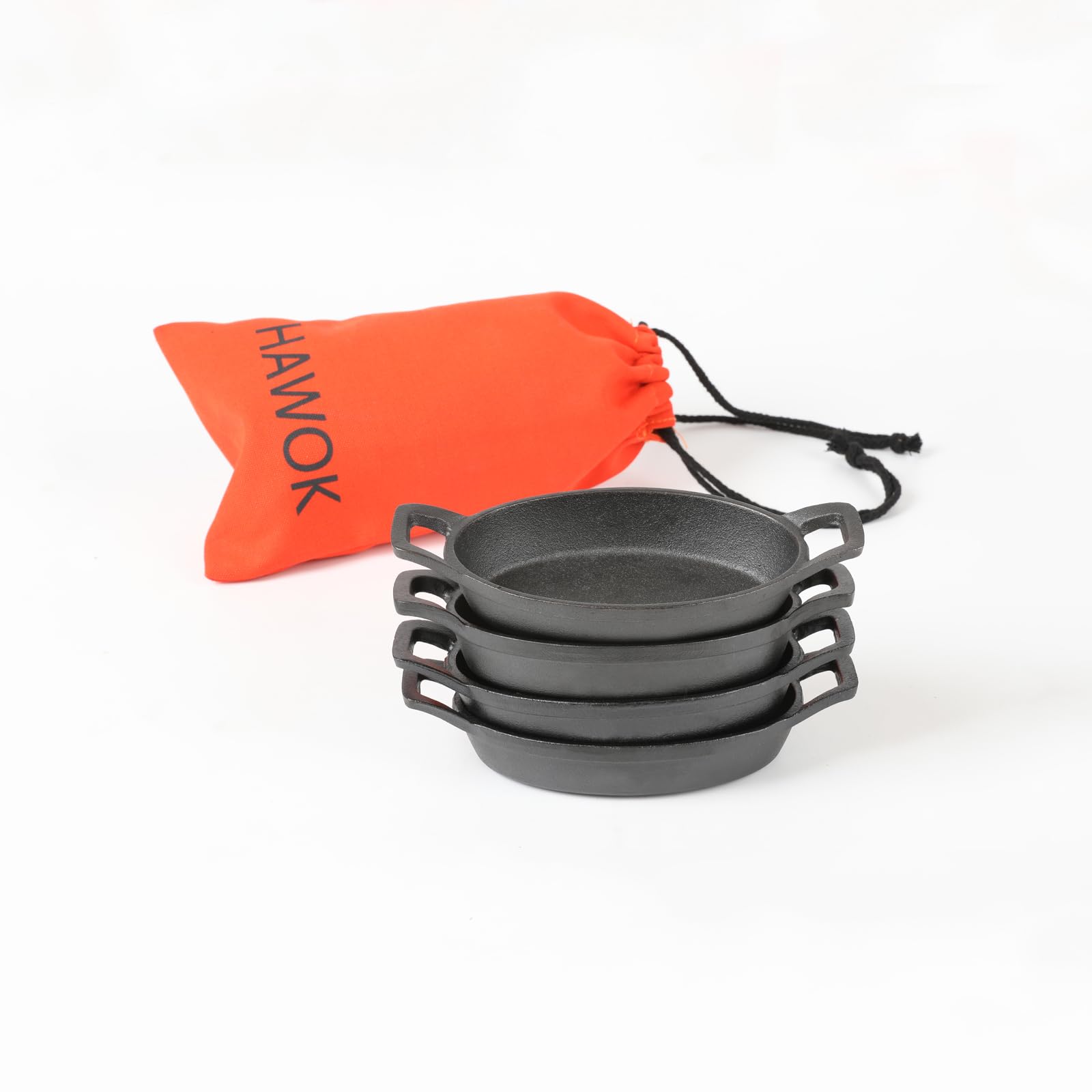 HAWOK 4-Piece Cast Iron Mini Oval Serving Dishes Set with Storage Bag - Perfect for Appetizers, Side Dishes & Small Casseroles - Ideal for Dinner Parties, Holiday Meals & Kitchen Serving