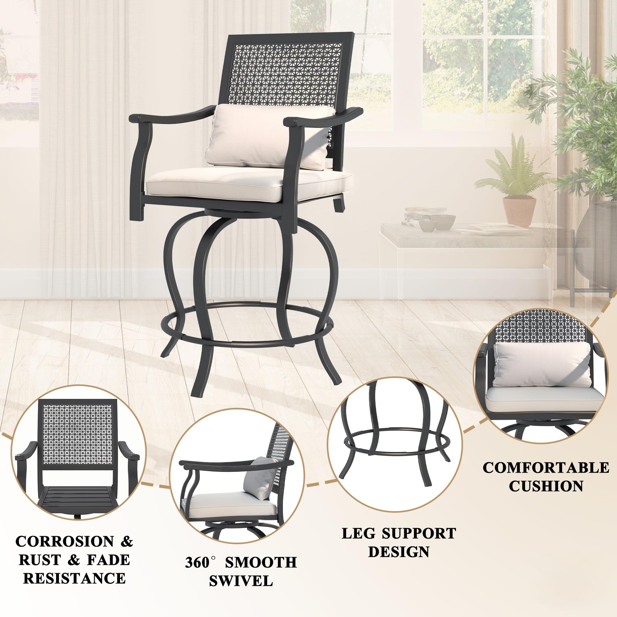 AECOJOY 3-Piece Outdoor Bar Set - High Top Table with 2 Swivel Stools, Patio Bistro Set for Garden, Porch, Lawn & Backyard - Perfect for Entertaining, Relaxing & Outdoor Dining