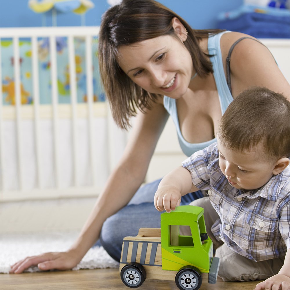Imagination Generation Natural Beech Wood Pickup Truck Toy with Wooden Wheels - Eco-Friendly Lime Green Toy Car for Kids, Perfect for Pretend Play & Toddler Learning Activities