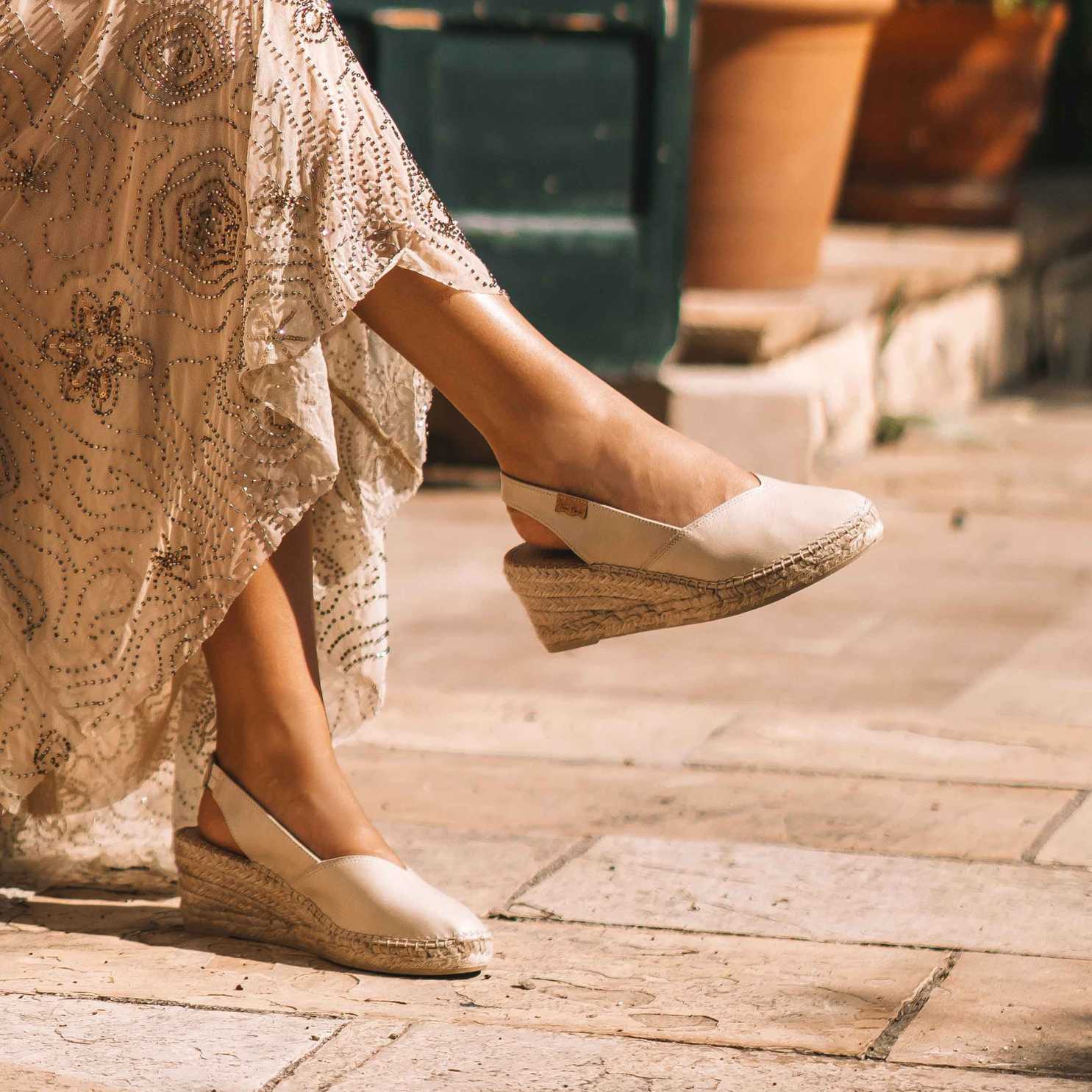 Women's Plain Leather Wedge Espadrilles - Comfortable Summer Casual Shoes for Beach, Vacation & Everyday Wear