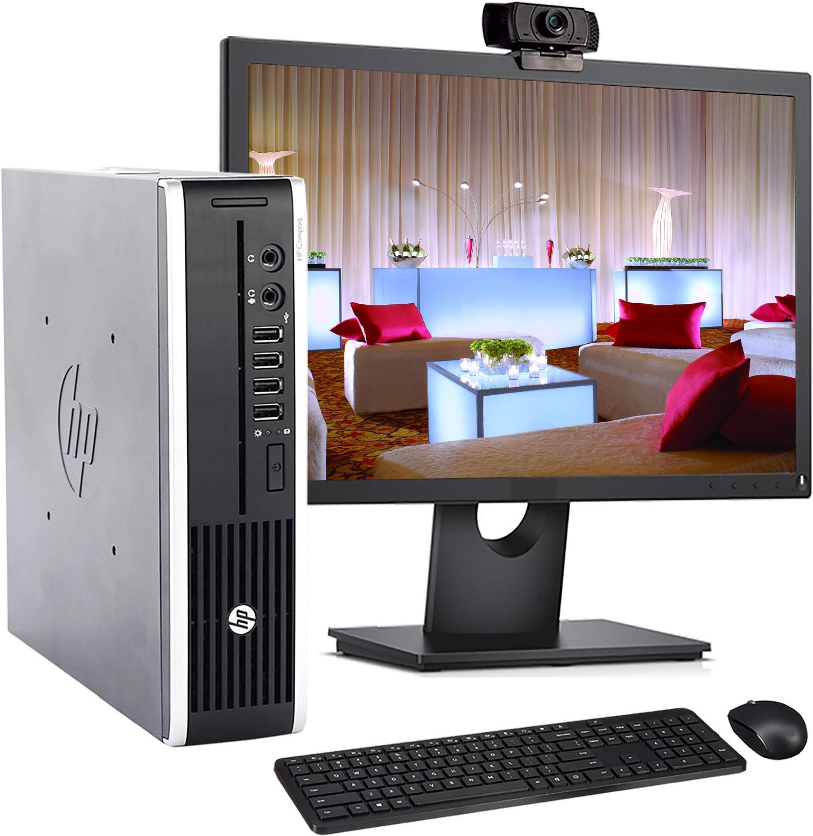 Refurbished HP 8300 USFF Desktop Computer - Intel Core i7 3.4GHz, 8GB RAM, 120GB SSD, WiFi, Bluetooth, 1080p Webcam | Wireless Keyboard & Mouse Bundle with 19