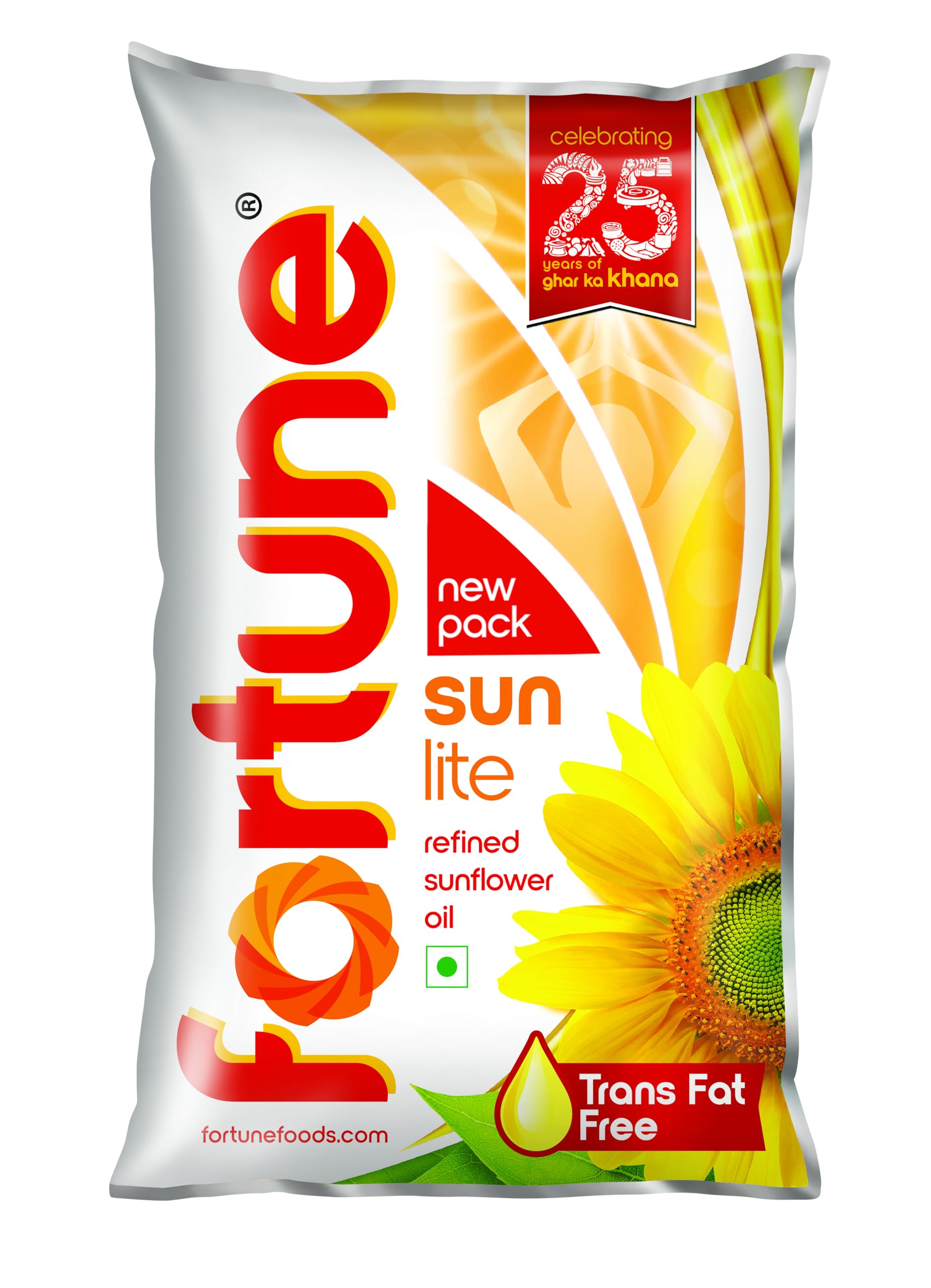 Premium Fortune Sunlite Refined Sunflower Oil - 870/910g Pouch (Weight May Vary) | Healthy Cooking Oil for Frying, Baking & Salad Dressing | Non-GMO, Cholesterol Free