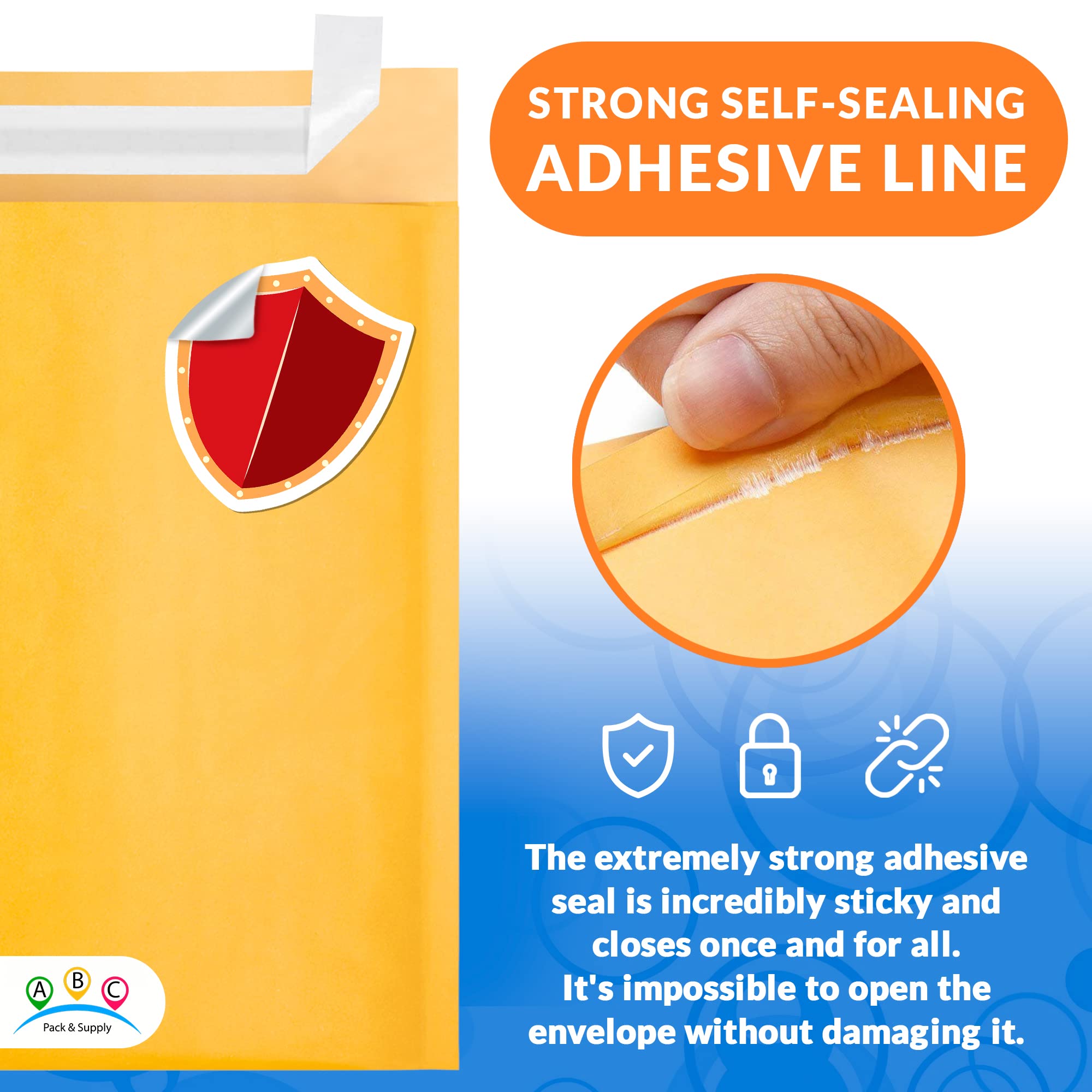 ABC PACK & SUPPLY 10.5 x 15 Inch Kraft Bubble Mailers - Pack of 200 Yellow Self-Seal Padded Shipping Envelopes with Bubble Cushioning & Self-Adhesive Tape - Perfect for Ecommerce, Amazon FBA, eBay Shipping & Small Business Packaging