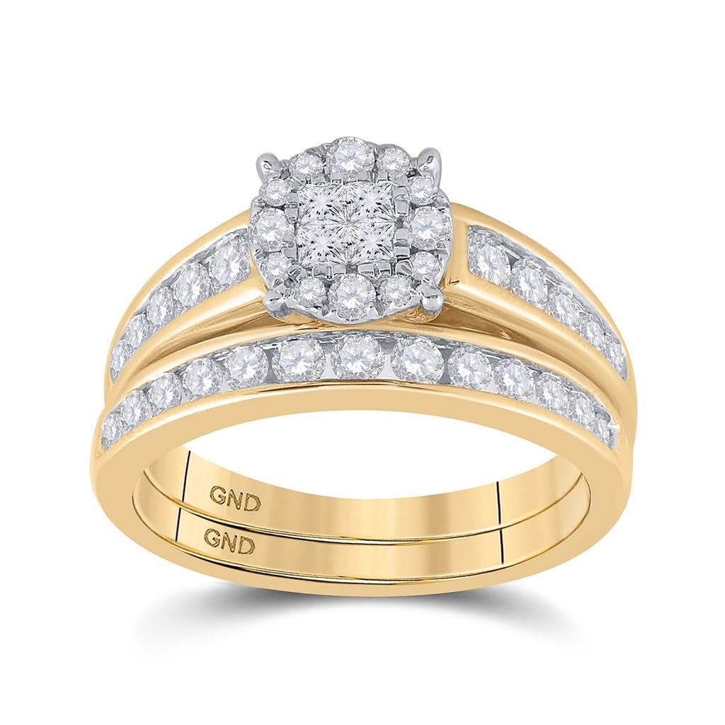 14K Yellow Gold Princess Cut Diamond Bridal Wedding Ring Set - 1 CTTW Total Weight, Elegant Engagement & Anniversary Jewelry for Women