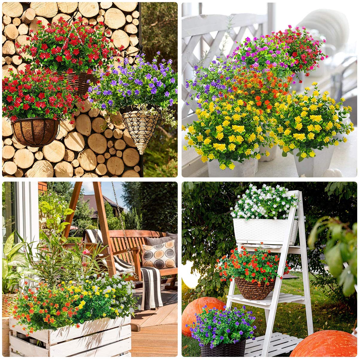 UV Resistant Artificial Flowers Outdoor - 20 Bundles Fake Plastic Flowers & Greenery Shrubs for Garden, Patio, Porch Decor (Orange Red) | All-Weather Faux Plants for Home, Wedding, and Commercial Decoration