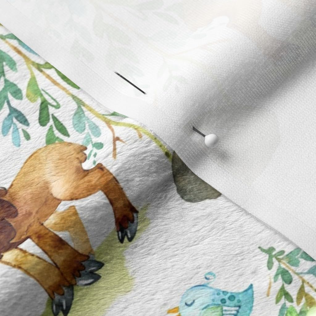 Woodland Adventure Animal Print Minky Fabric by The Yard - Moose, Fox, Deer, Bear, Hedgehog, Squirrel & Raccoon Scale Design - Perfect for Sewing Baby Blankets, Quilt Backing & Plush Toys | Soft & Durable Fabric for Nursery Decor & DIY Projects
