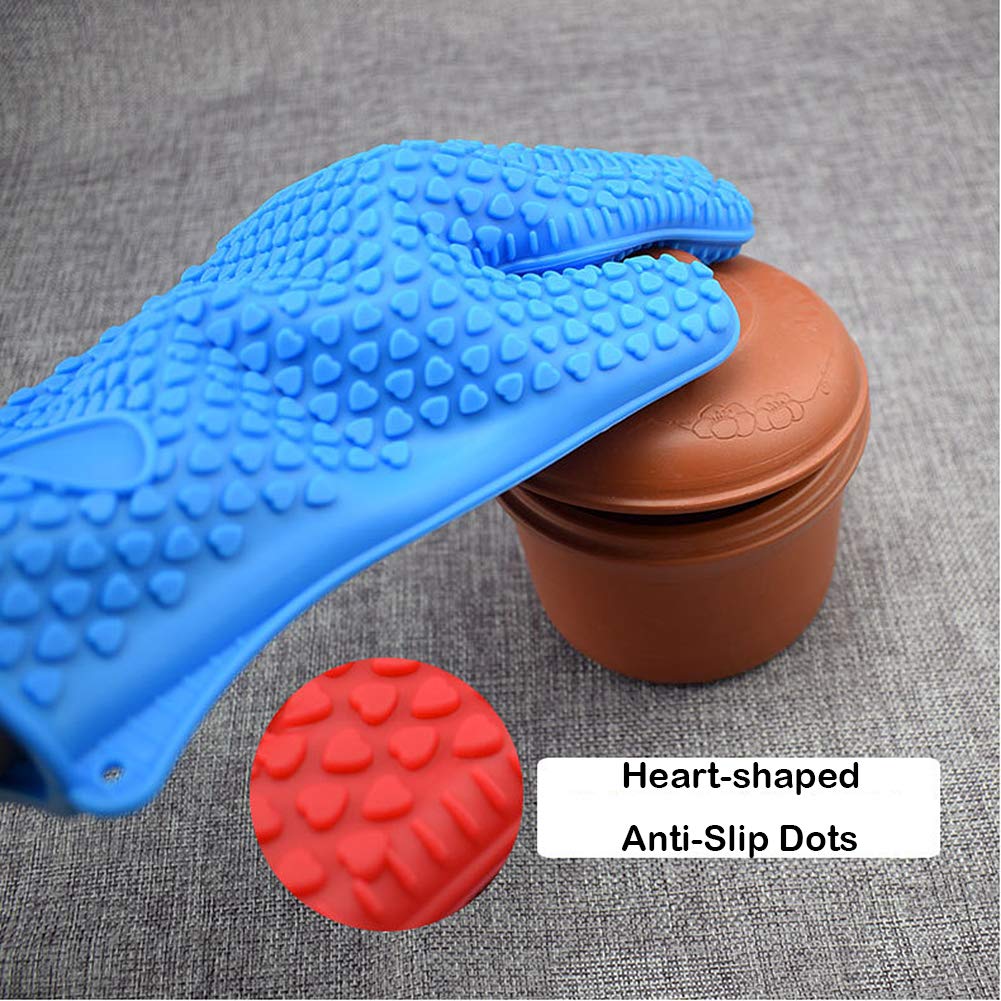 Heat Resistant BBQ Gloves - 2 Pairs Silicone Oven Mitts for Grilling, Cooking & Baking - Non-Slip Grip Pot Holders (Green) - Perfect for Outdoor BBQ, Camping & Kitchen Use