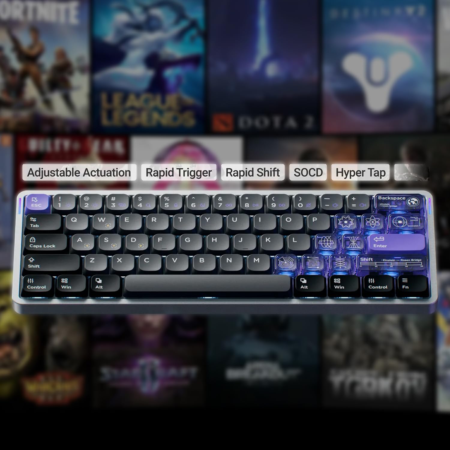 Nuphy Air60 HE Magnetic Switch Gaming Keyboard - 61 Key Compact Wired Mechanical Keyboard with Adjustable Actuation Point, 8K Hz Polling Rate, Low-Profile Magnetic Jade Switches - Perfect for Esports, Gaming & Office Typing
