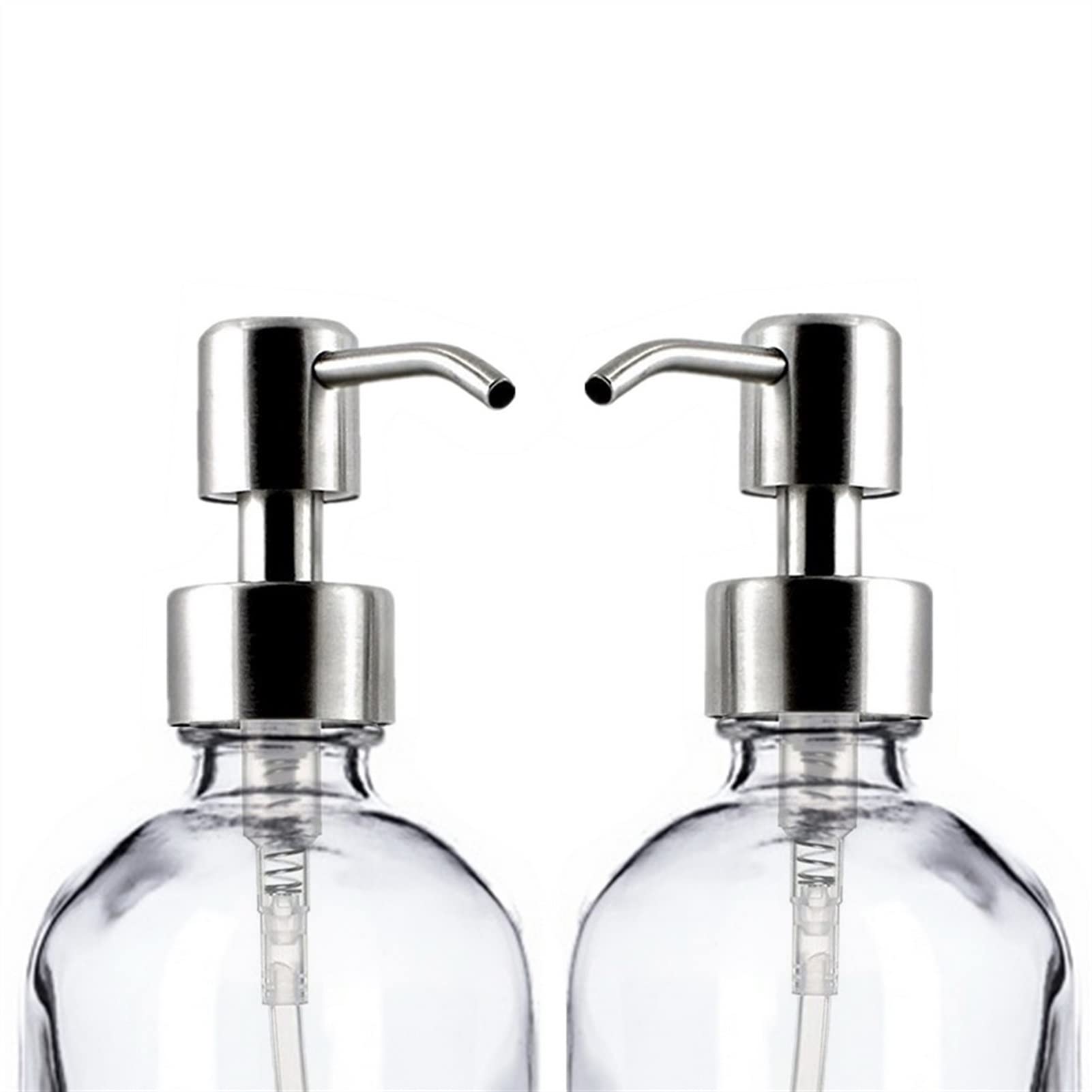 4-Pack 16oz Clear Glass Soap Dispenser with Stainless Steel Pump - Refillable Lotion Bottle for Kitchen, Bathroom, Salon | Perfect for Hand Soap, Dish Soap & Liquid Hand Sanitizer Storage