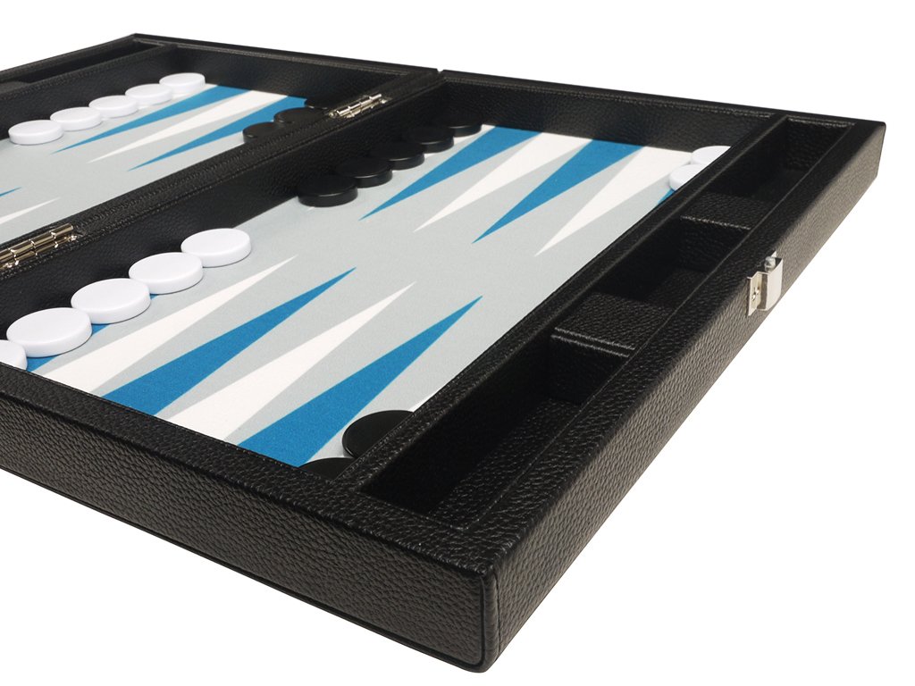 Premium 13-inch Travel Backgammon Set with Black Board & White/Astral Blue Points - Portable Game for Camping, Beach & Family Game Nights