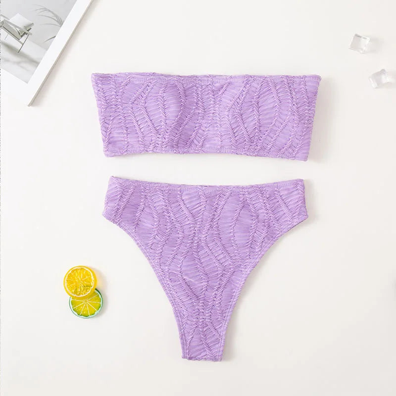 2024 Sexy Push Up Bandeau Bikini Set - Purple Brazilian Thong Two Piece Swimwear for Women | Beach Vacation & Pool Party