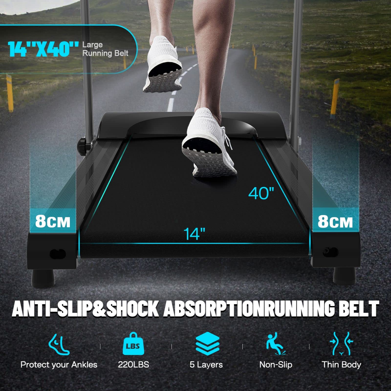 Foldable Treadmill with Incline for Home Use - Electric Walking Machine with 15 Preset/Adjustable Programs, 250 LB Capacity & MP3 Player (Black) - Perfect for Small Spaces, Apartment Workouts & Home Gym Fitness