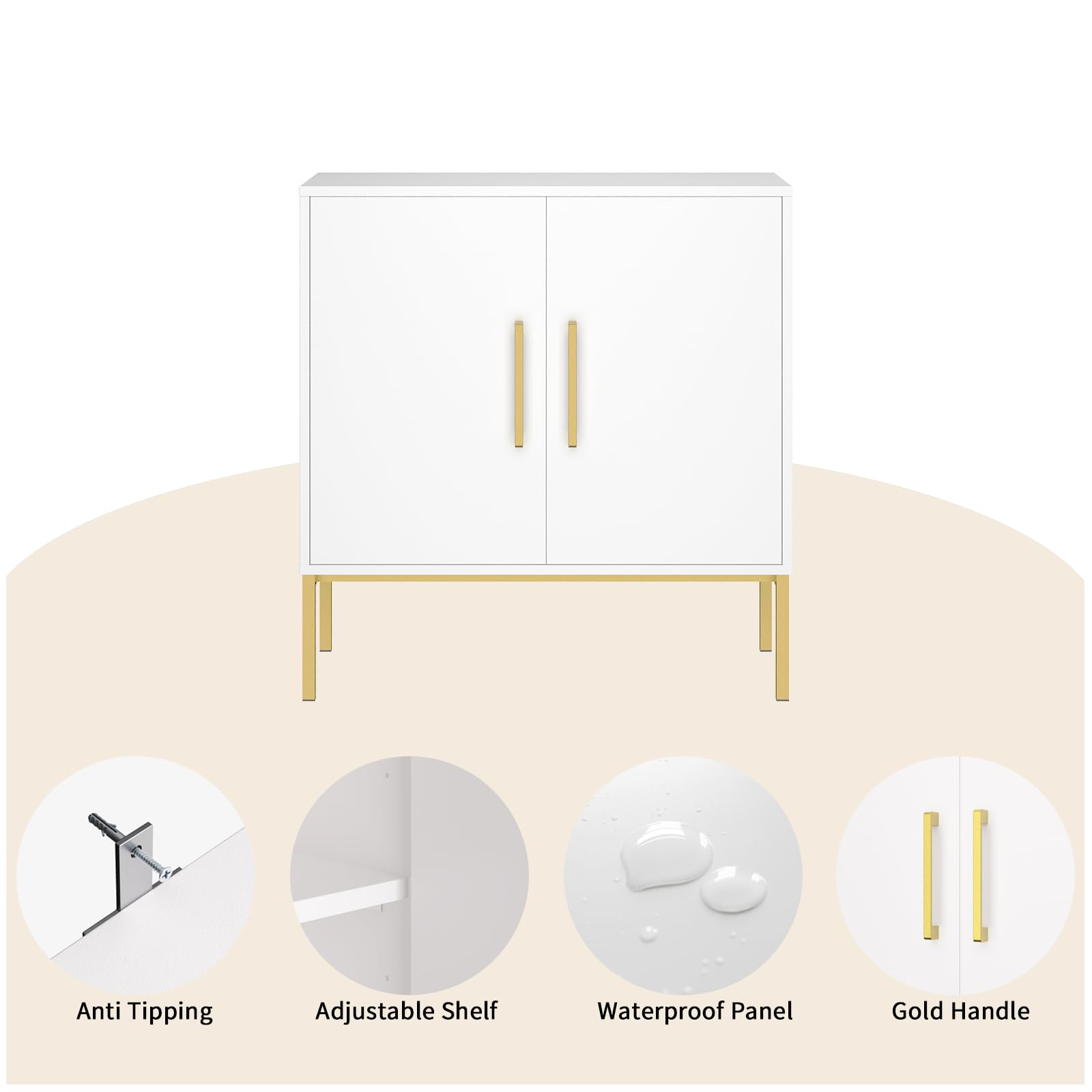 LYNSOM 2-Piece White Accent Storage Cabinet Set with Doors & Adjustable Shelves - Freestanding Office Cabinet, Modern Sideboard Buffet Table for Dining Room, Living Room, Hallway - Perfect for Home Organization & Stylish Storage Solutions
