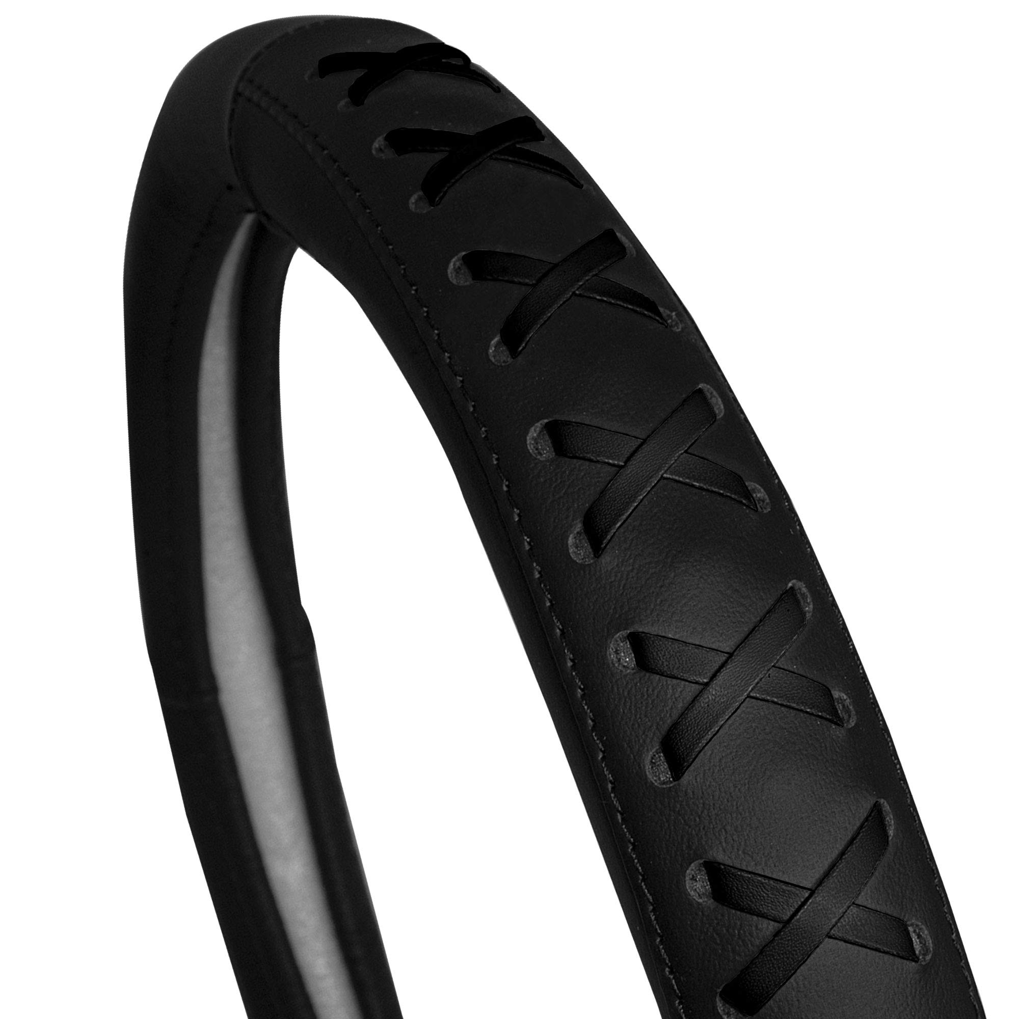 TLH Universal Black 15 Inch Genuine Leather Steering Wheel Cover with Lace-Up Detailing - Non-Slip Grip for Cars, Trucks & SUVs - Perfect for Driving Comfort & Vehicle Protection