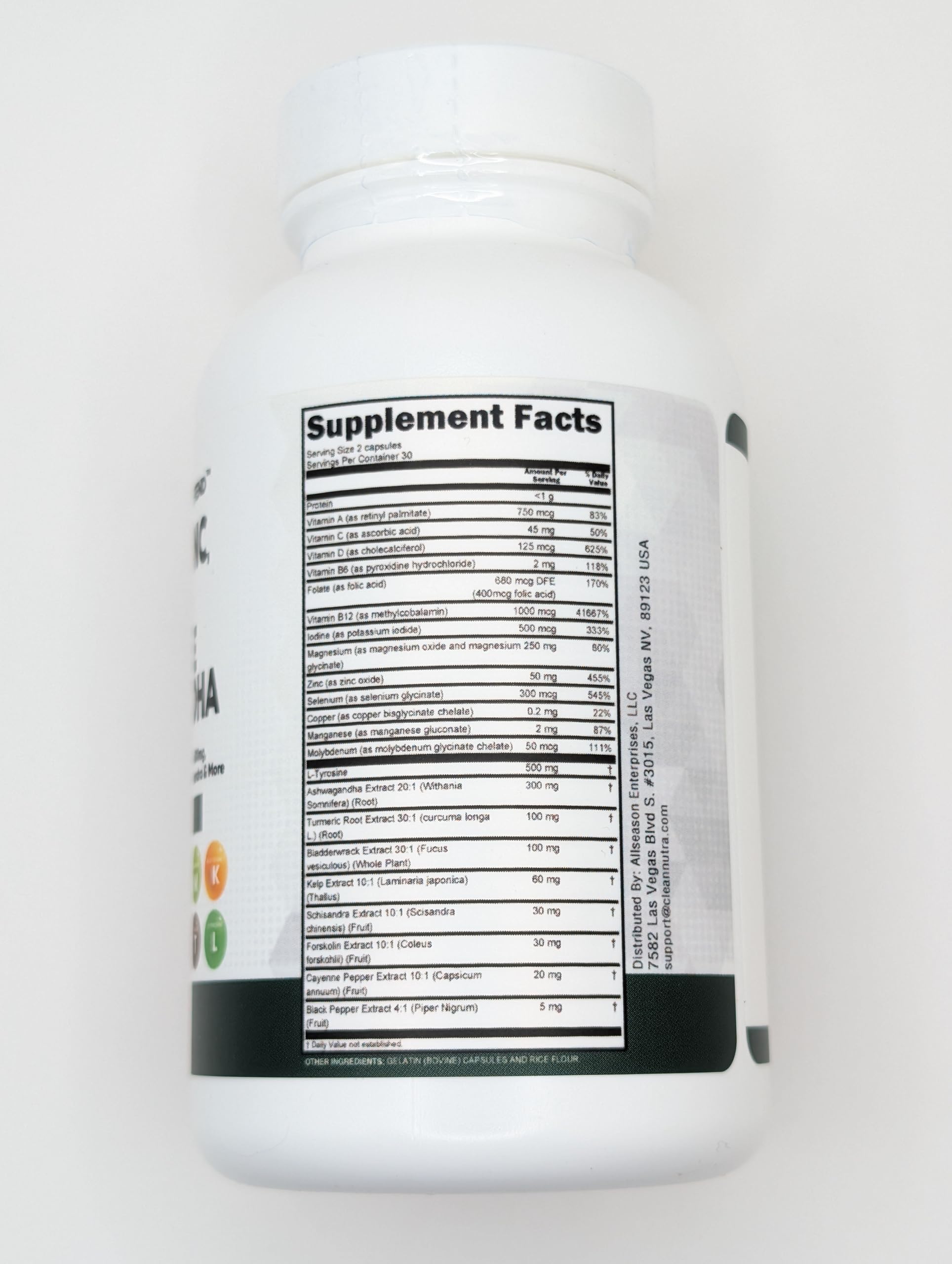Clean Nutra Selenium 300mcg & Iodine 500mcg Thyroid Support Supplement for Women & Men | L-Tyrosine 500mg, Ashwagandha, Bladderwrack, Turmeric, Kelp, Schisandra & Zinc Capsules - Supports Energy, Metabolism & Immune Health for Active Lifestyles