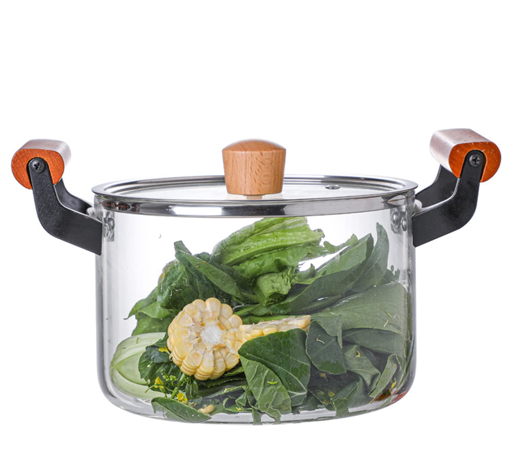 Borosilicate Glass Stovetop Cooking Pot with Wooden Handle - Heat-Resistant Transparent Saucepan for Pasta, Soup & Stew - Perfect for Gas, Electric & Open Flame Cooking - Ideal for Home Kitchen & Camping
