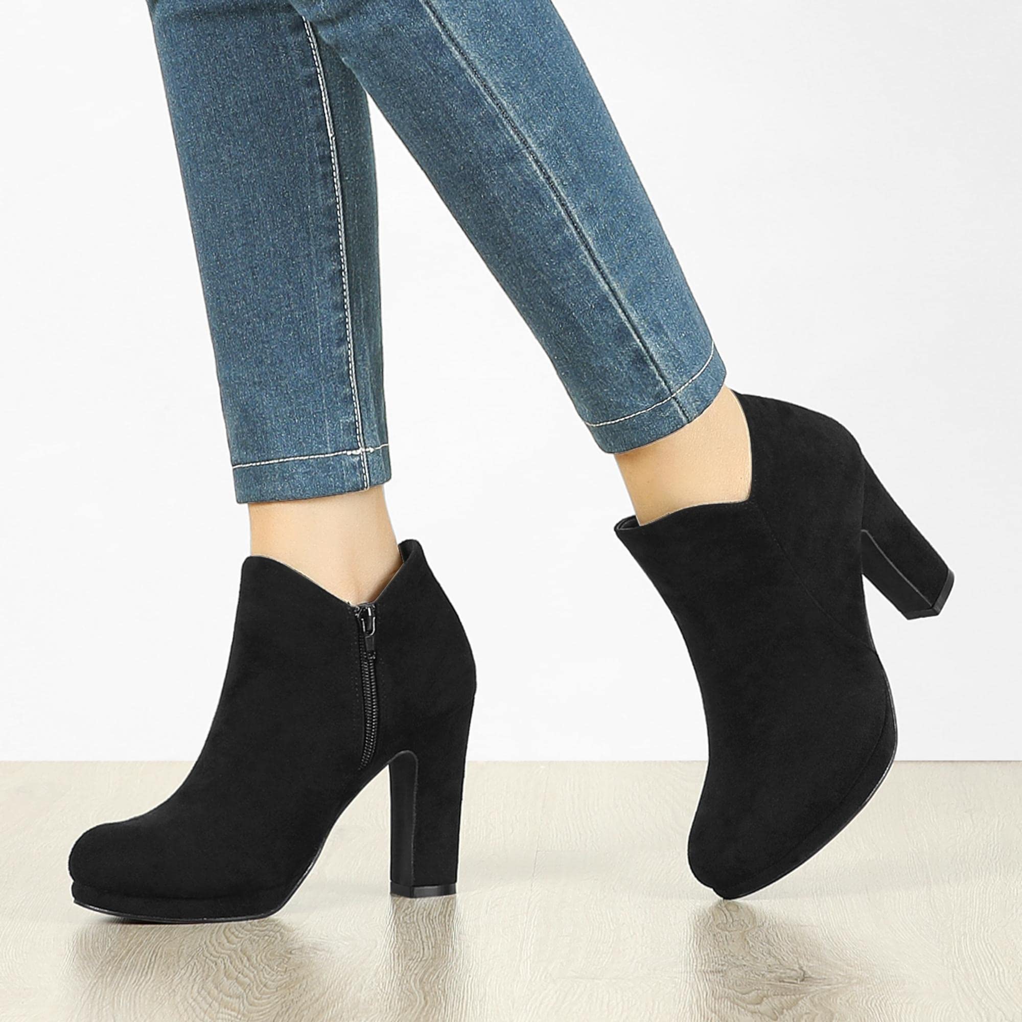 Perphy Women's Chunky High Heel Ankle Boots - Round Toe Platform Booties for Fall & Winter | Office, Party & Date Night Outfits
