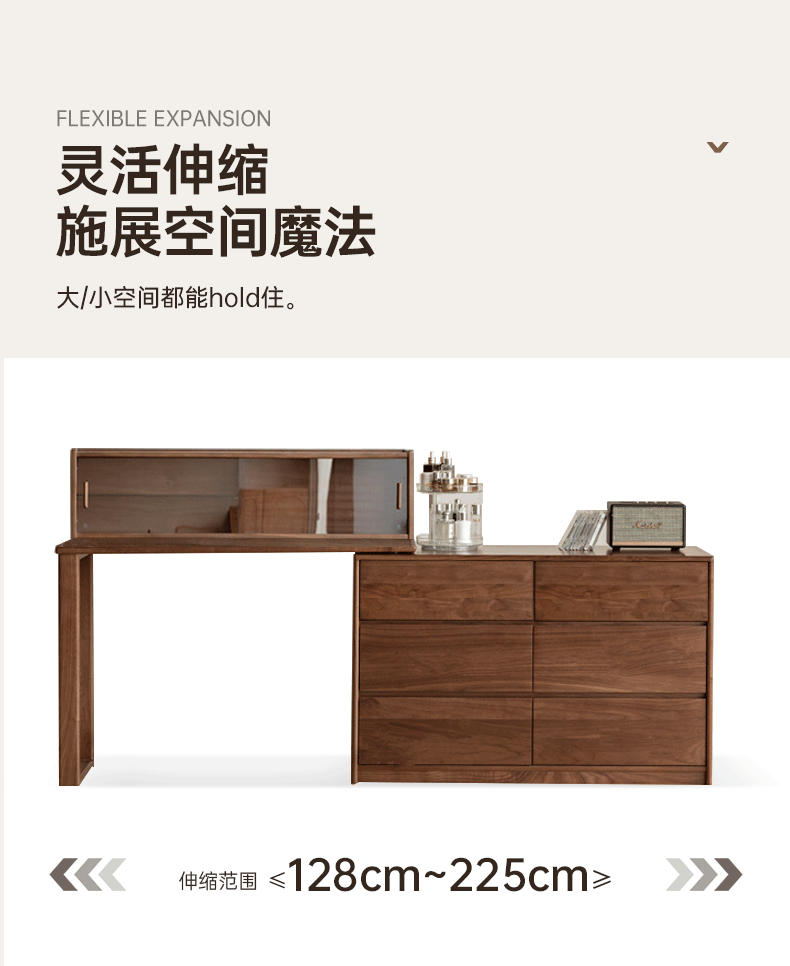 Premium Black Walnut Solid Wood Extendable Vanity Dressing Table with Mirror - Perfect for Bedroom, Bathroom & Makeup Organization