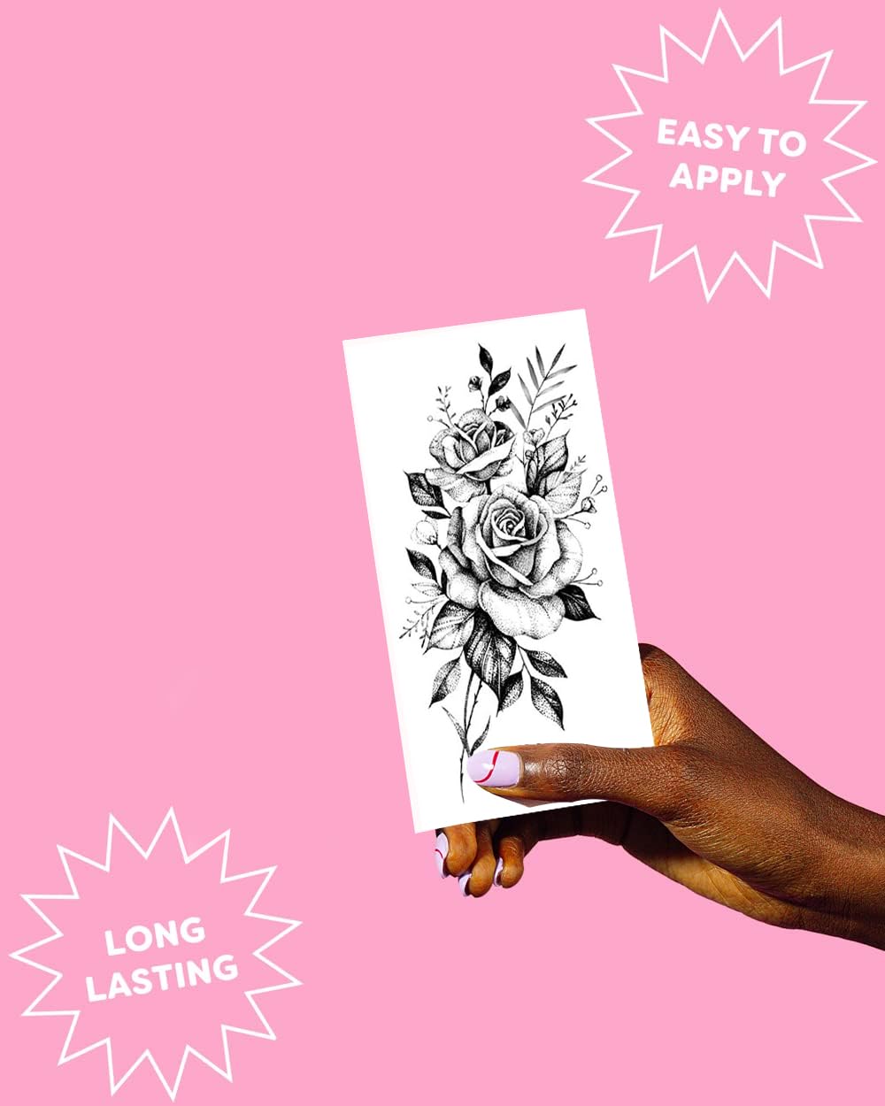 Black Rose with Leaf Temporary Tattoo - Waterproof Body Art Stickers for Women & Teens - Small Fake Tattoos for Hand, Neck, Wrist - Perfect for Parties, Festivals & Self-Expression