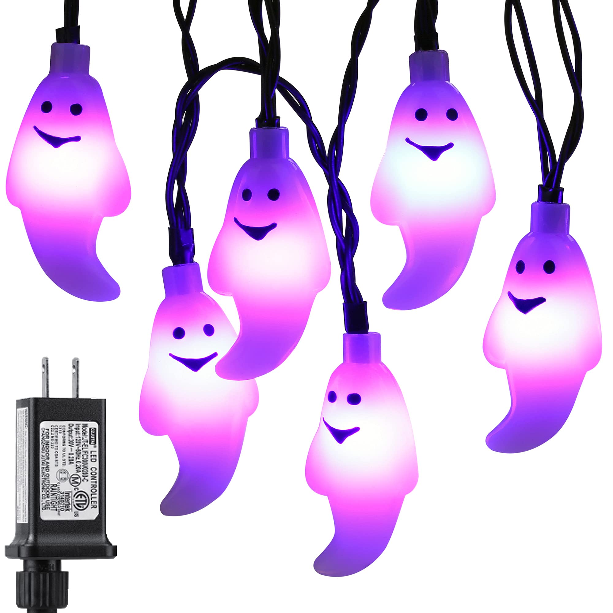 60 LED Halloween String Lights - 19.4ft Purple Ghost Fairy Lights with 30V Plug, 8 Lighting Modes | Outdoor Garden, Yard, Bedroom & Party Decor for Halloween, Christmas, Weddings & Events