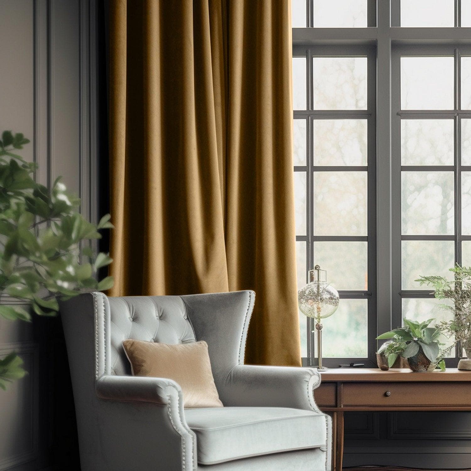Vintage Gold Plush Velvet Custom Curtains - Elegant Retro Home Decor for Living Room, Bedroom & Dining Room