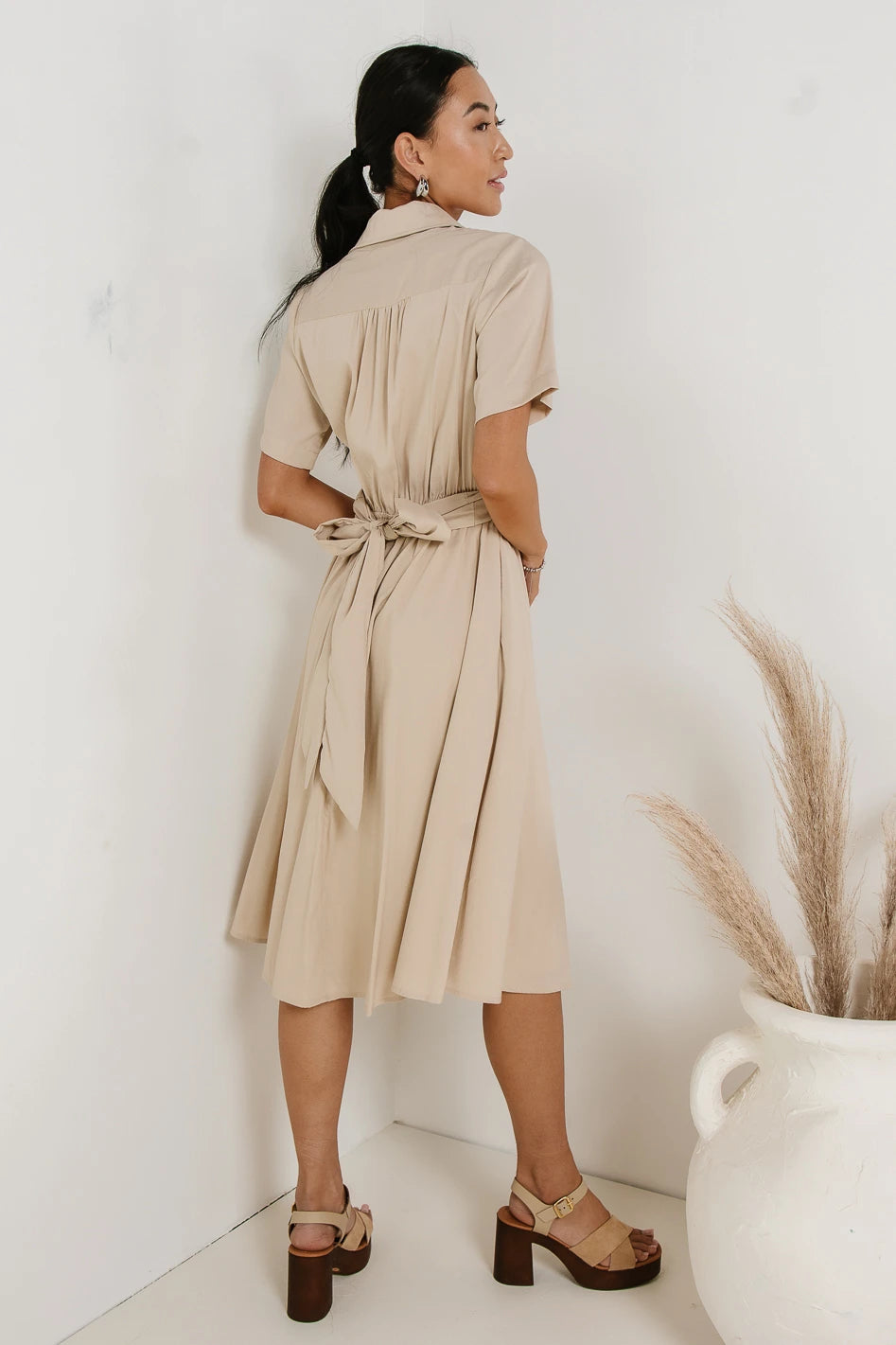 Bennett Collared Dress in Taupe - Women's Elegant Office Wear & Casual Outfit - Perfect for Work, Date Night & Special Occasions