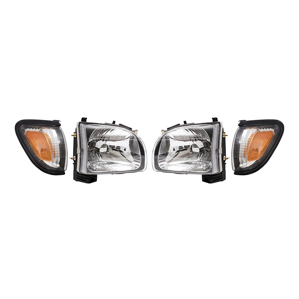 Brock Replacement 4-Piece Headlight Assembly with Black Trim & Parking Signal Lights - Compatible with 2001-2004 Toyota Tacoma | Durable Aftermarket Headlights for Off-Roading & Night Driving