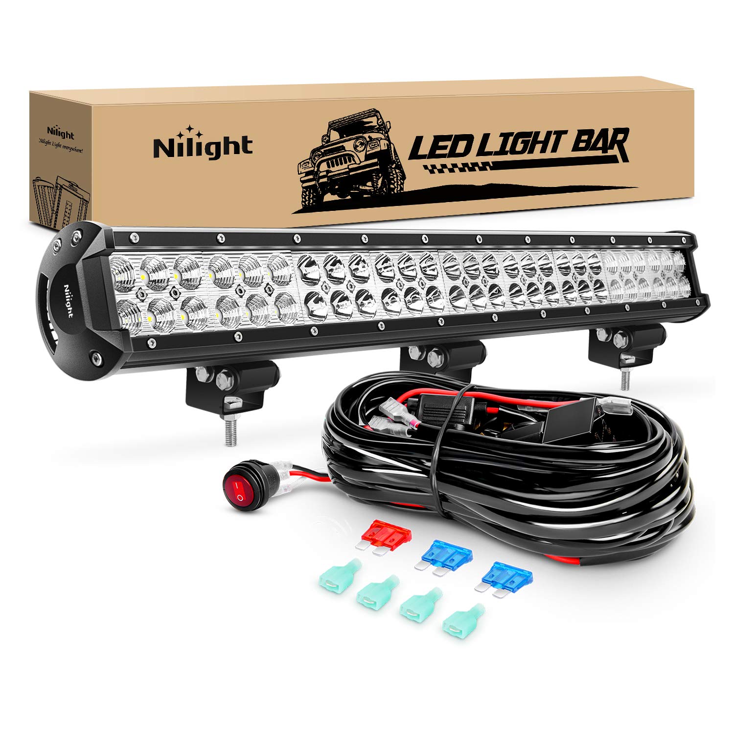 Nilight ZH405 25-Inch 162W LED Light Bar - Spot Flood Combo Off Road Lights with Wiring Harness Kit - Waterproof for Trucks, ATVs, UTVs - 2 Year Warranty - Perfect for Off-Roading, Camping & Night Driving