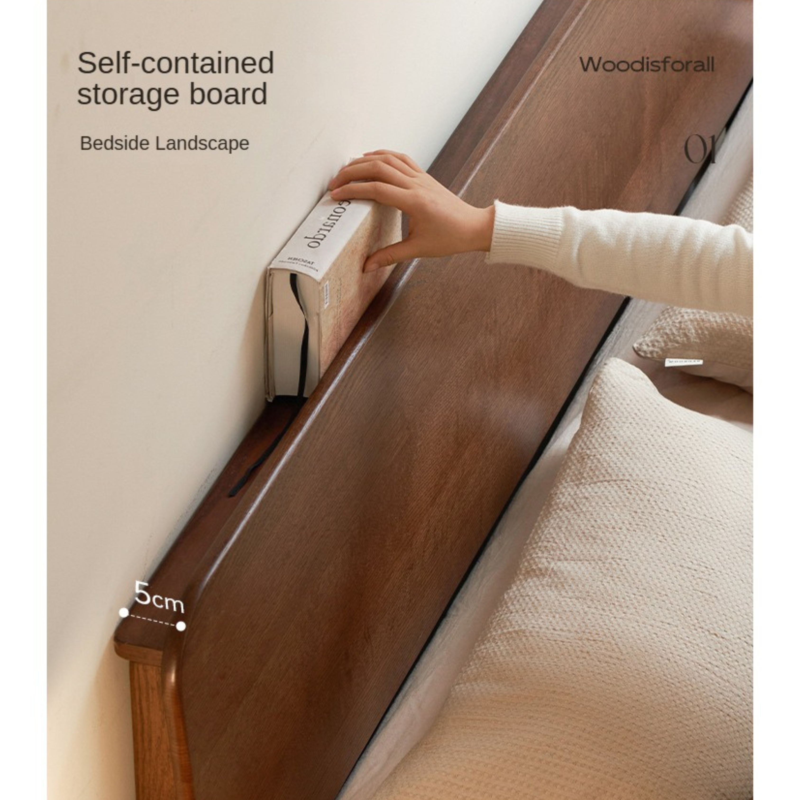 Solid Oak Wood Nordic Modern Bed - Minimalist Scandinavian Style Bedroom Furniture for Home Decor & Cozy Sleeping