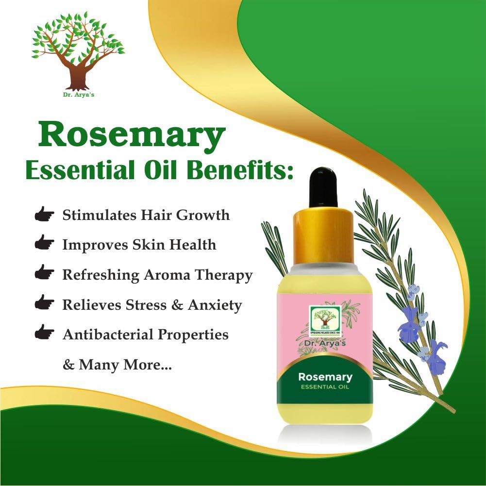 DR ARYA Rosemary Essential Oil for Hair Growth & Hair Fall Control - 20ml | Natural Hair Nourishment, Scalp Treatment & Relaxing Aromatherapy | Perfect for DIY Hair Care, Massage & Skin Therapy