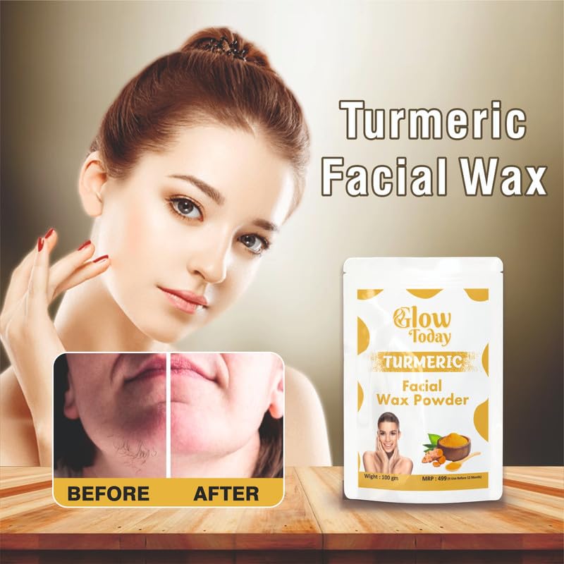 GLOW TODAY Natural Haldi Facial Wax Powder - Painless Herbal Hair Remover for Women | Chemical-Free, Gentle on Skin, No Irritation or Rashes | 100g | Perfect for Smooth Facial Hair Removal at Home or Salon