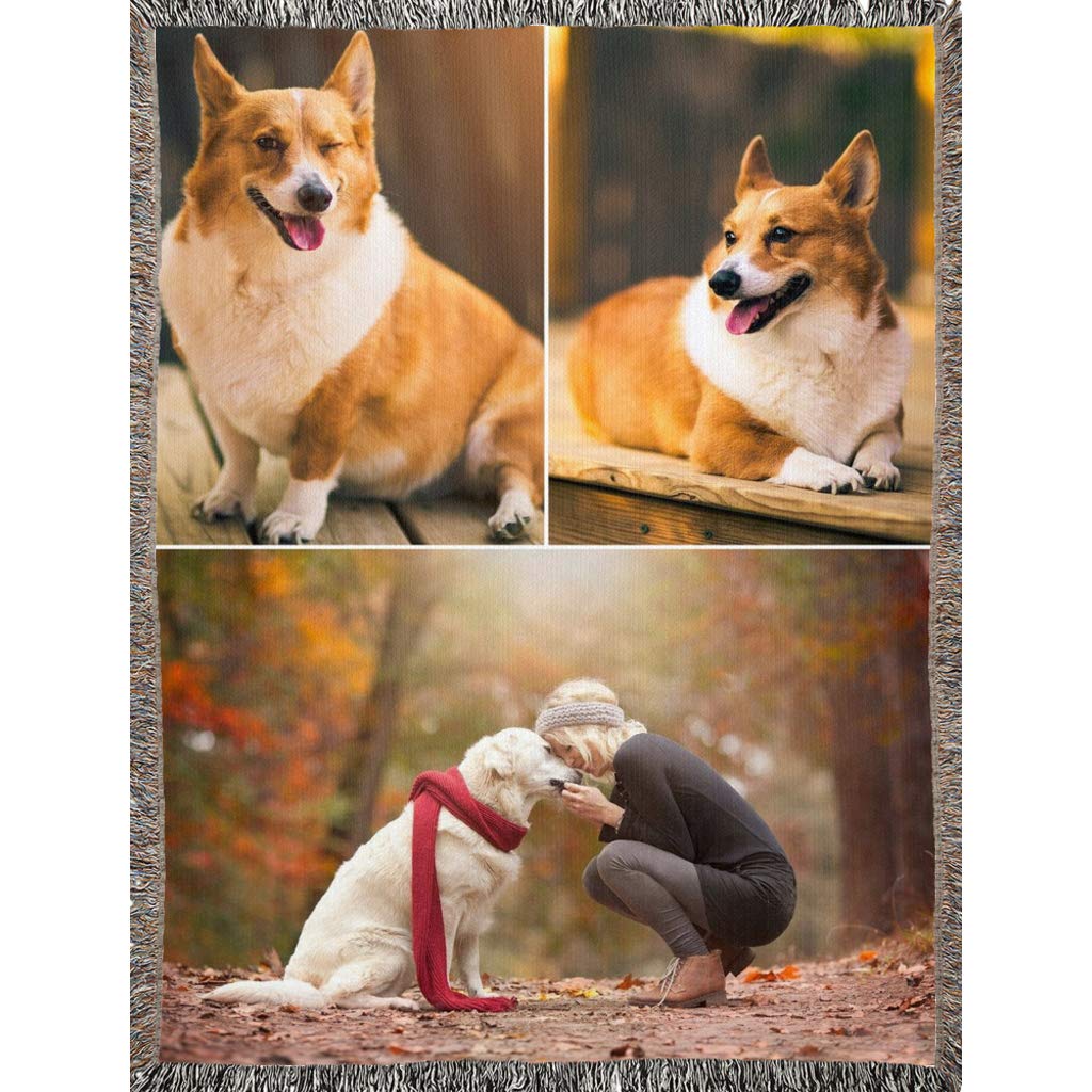 **Personalized Photo Blanket - Custom Woven Cotton Throw with 1-3 Photos (60
