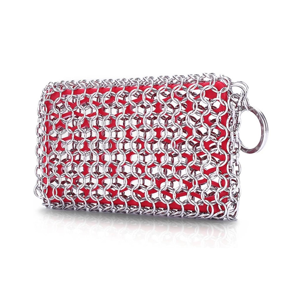 Stainless Steel Chain Mail Scrubber for Cast Iron Pans - Rust-Free Heavy Duty Cleaning Pad for Grill, Griddle & Cookware - Perfect for Camping, Outdoor Cooking & Kitchen Use