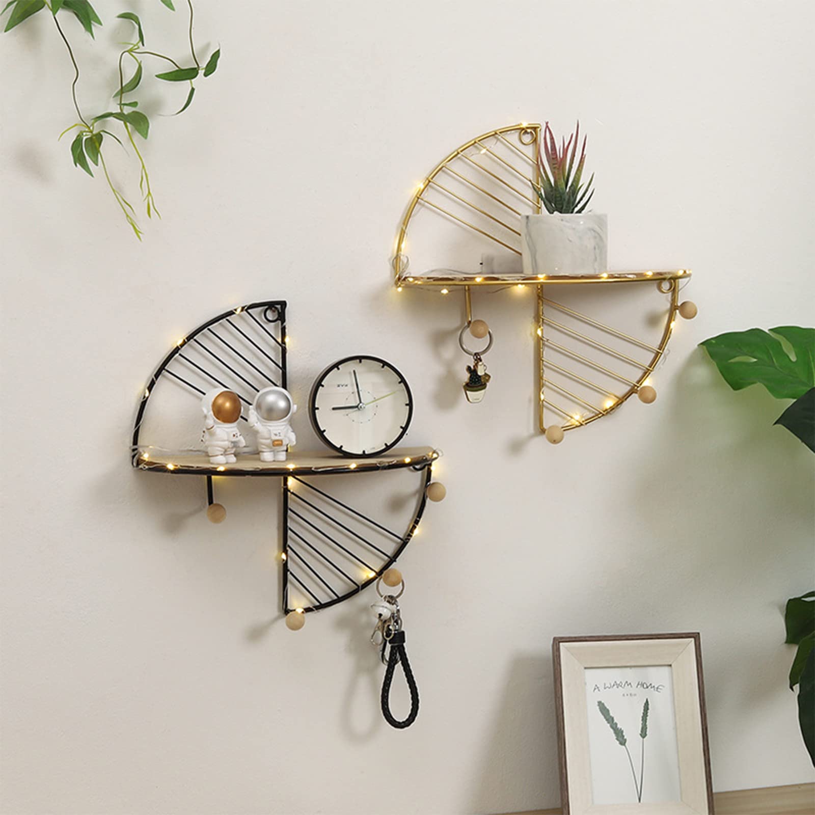 Floating Shelves Wall Mounted - Half Round Wood & Metal Semi-Circle Wall Shelf - Decorative Hanging Shelves for Living Room, Bathroom, Kitchen - Perfect for Displaying Plants, Books & Home Decor