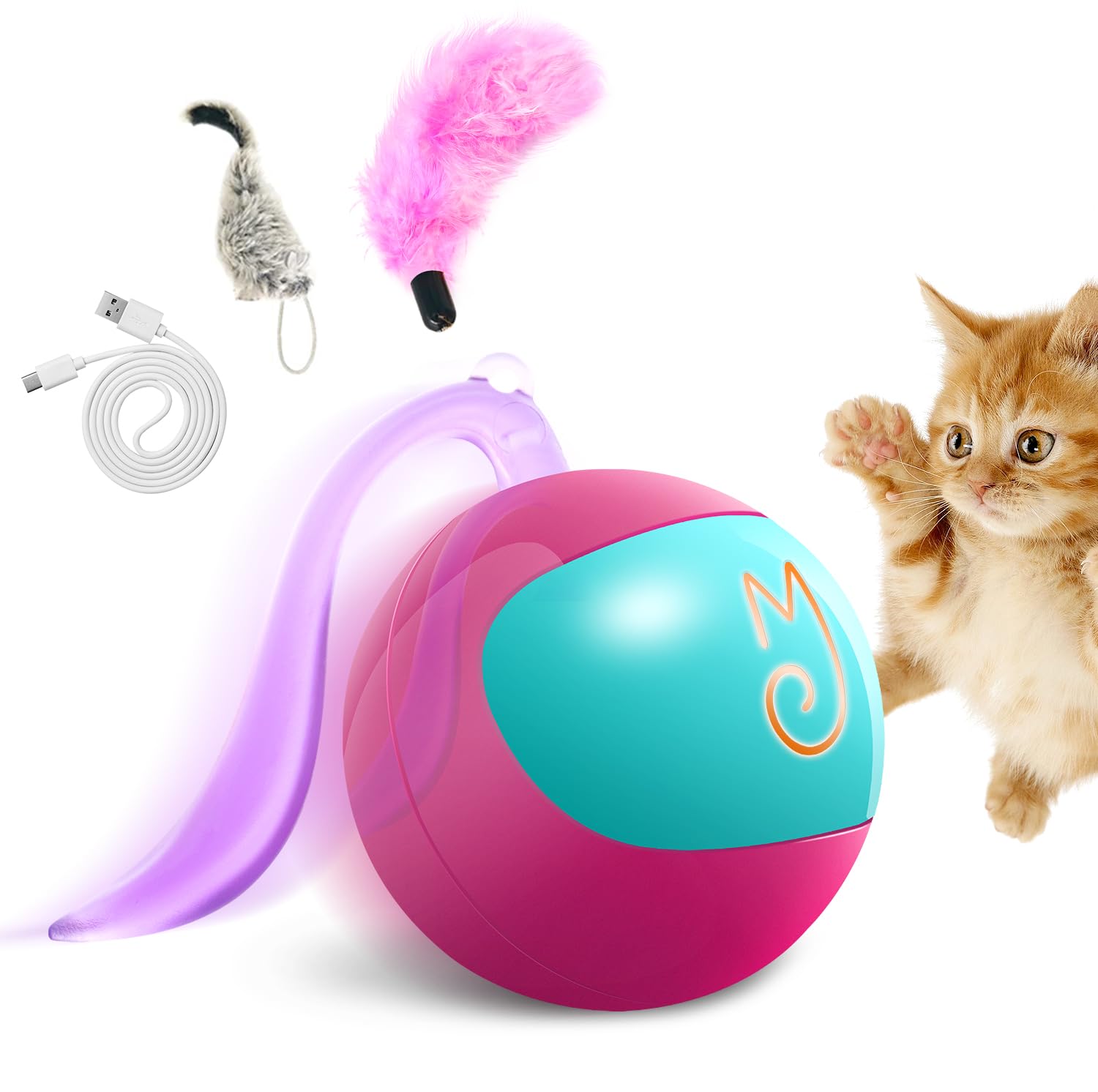 Interactive Cat Ball Toy Set - Automatic Rolling Chase with Fluffy Tail for Playful Kittens